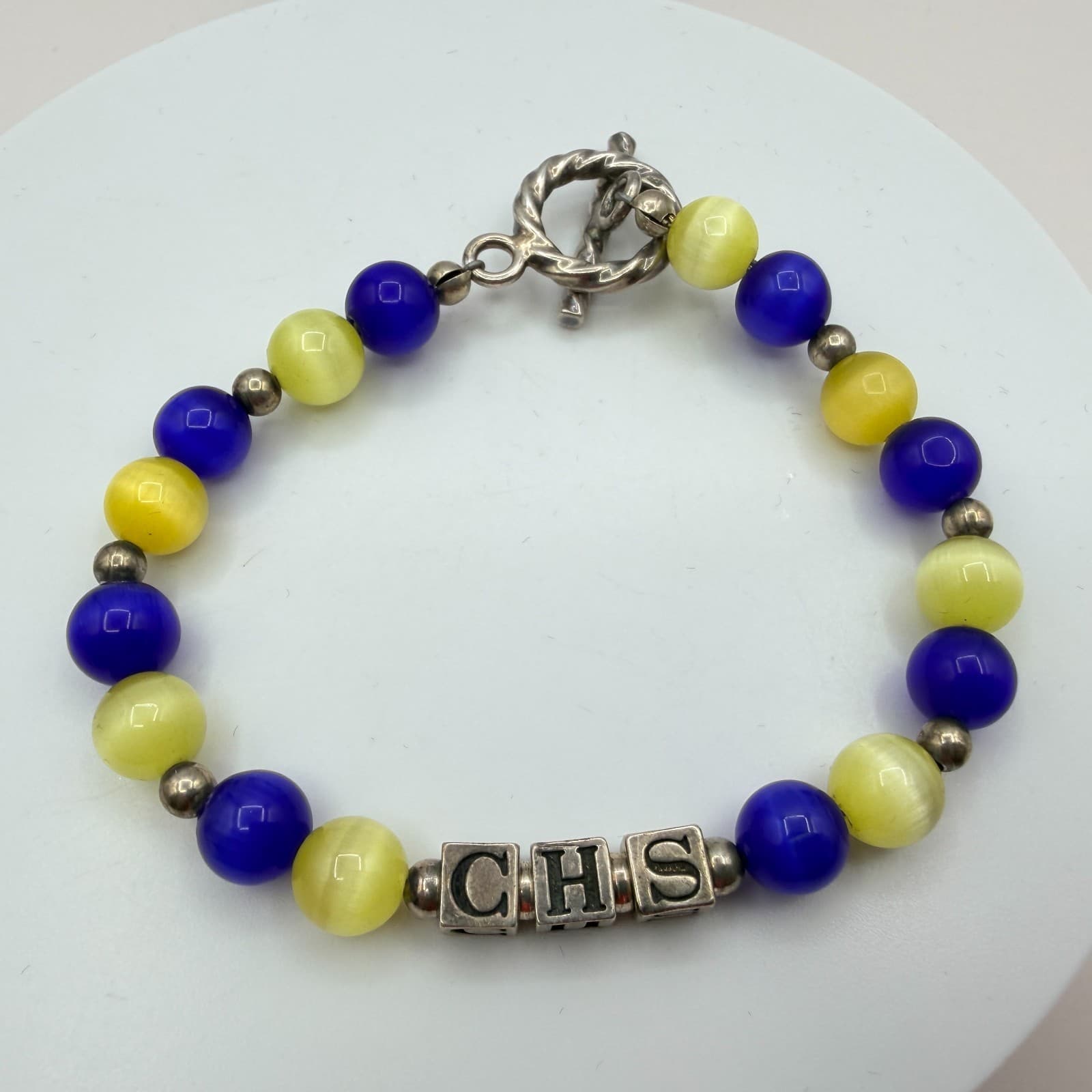 Vintage Y2K Women Silver Tone Toggle Cat Eye Bead CHS Alphabet Bracelet Jewelry - Thumbnail 6