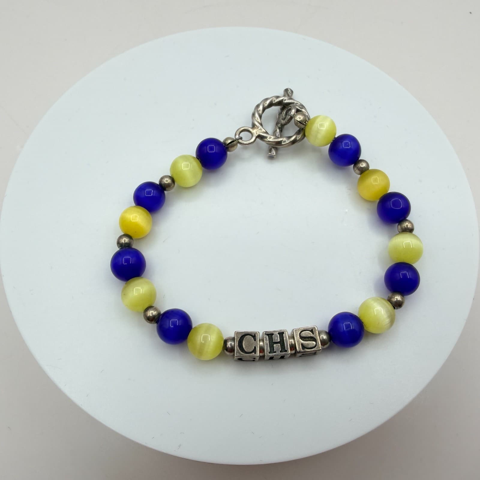 Vintage Y2K Women Silver Tone Toggle Cat Eye Bead CHS Alphabet Bracelet Jewelry - Thumbnail 8