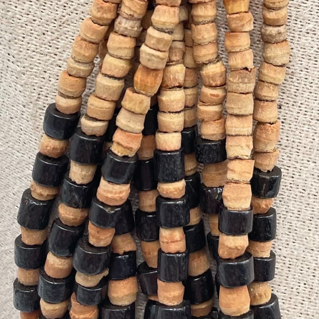 Vtg Multi Strand Wood Bead Necklace Chunky Statement Tribal Black Natural Brown - Thumbnail 3