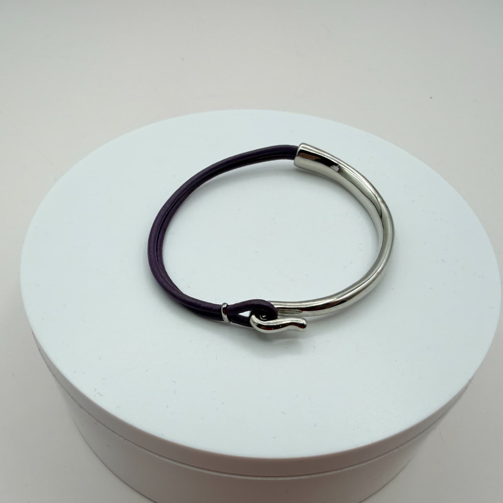 Vintage Y2K Elegant Leather Polished Hook Clasp Minimalist Bracelet Jewelry - Thumbnail 7