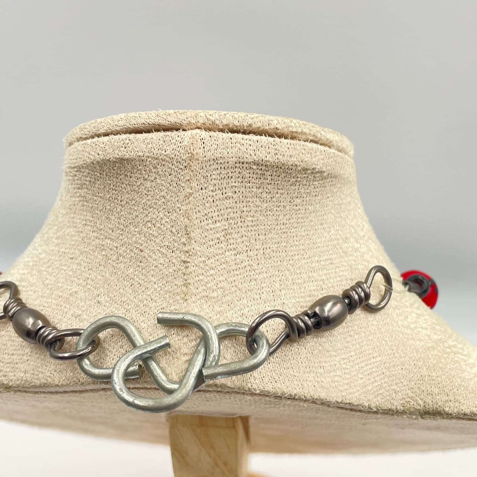 Vintage Art Glass Ladybug Necklace Lampwork Red Black Bead Choker Whimsical - Thumbnail 6