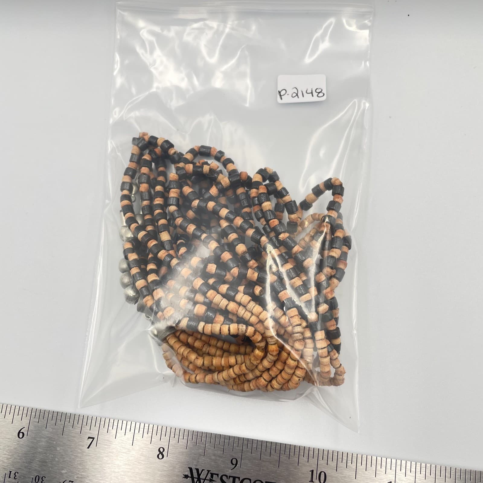 Vtg Multi Strand Wood Bead Necklace Chunky Statement Tribal Black Natural Brown - Thumbnail 7