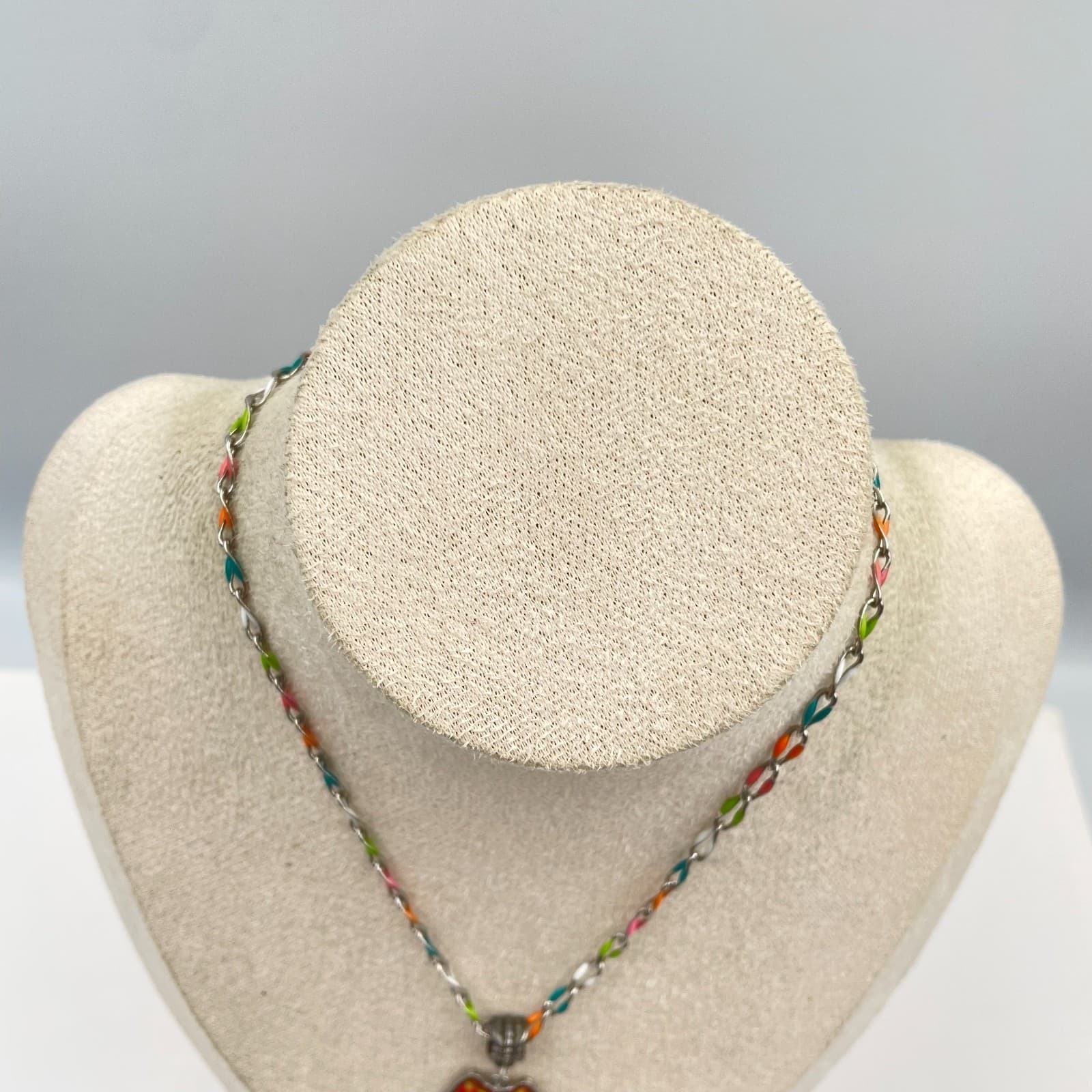 Vintage Colorful Owl Pendant Necklace Enamel Multi Chain Boho Whimsical Jewelry - Thumbnail 2