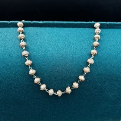 Vintage Ethnic Silver Ball Bead Necklace 14" Tribal Boho Antique Jewelry - Image 1