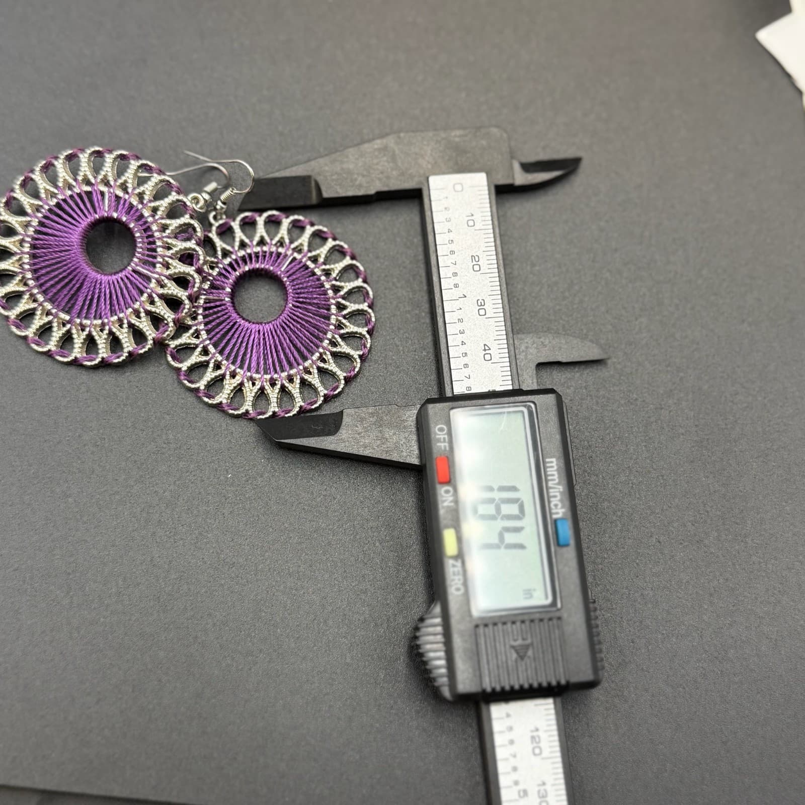 Vintage Silver-Tone Purple Threaded Open Circle Classic Dangle Earrings - Thumbnail 2