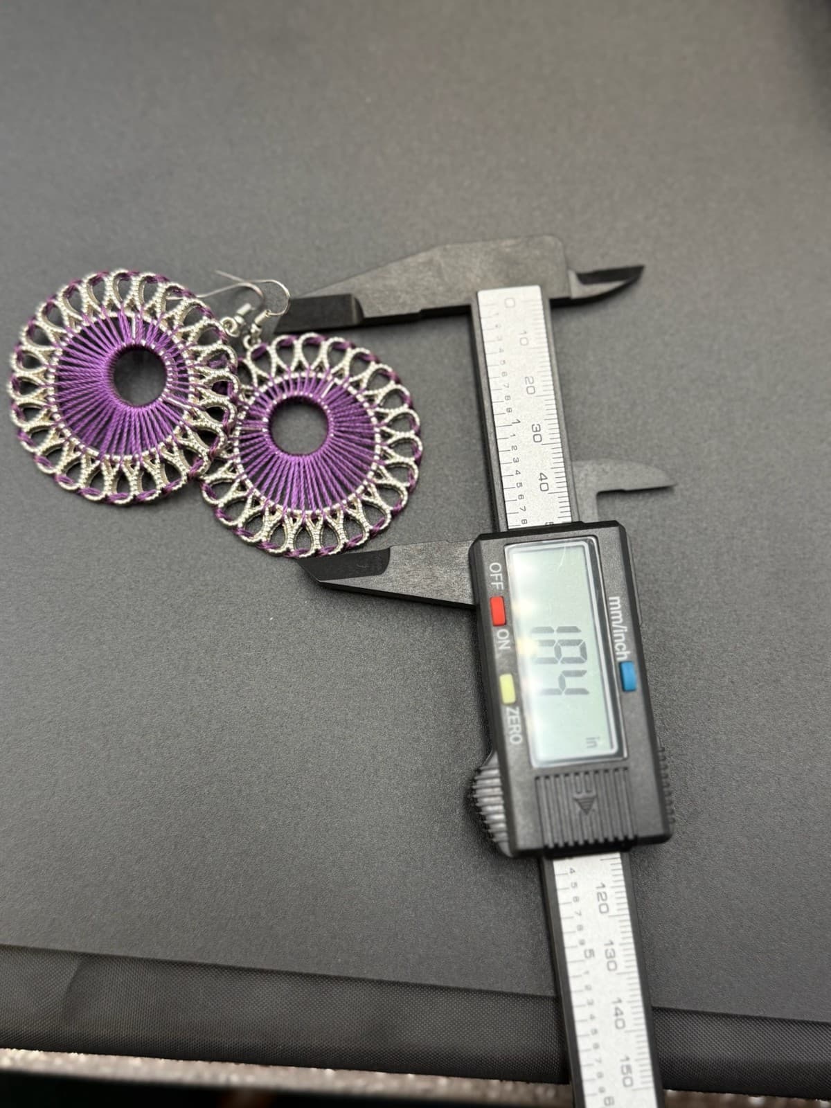 Vintage Silver-Tone Purple Threaded Open Circle Classic Dangle Earrings - Thumbnail 3