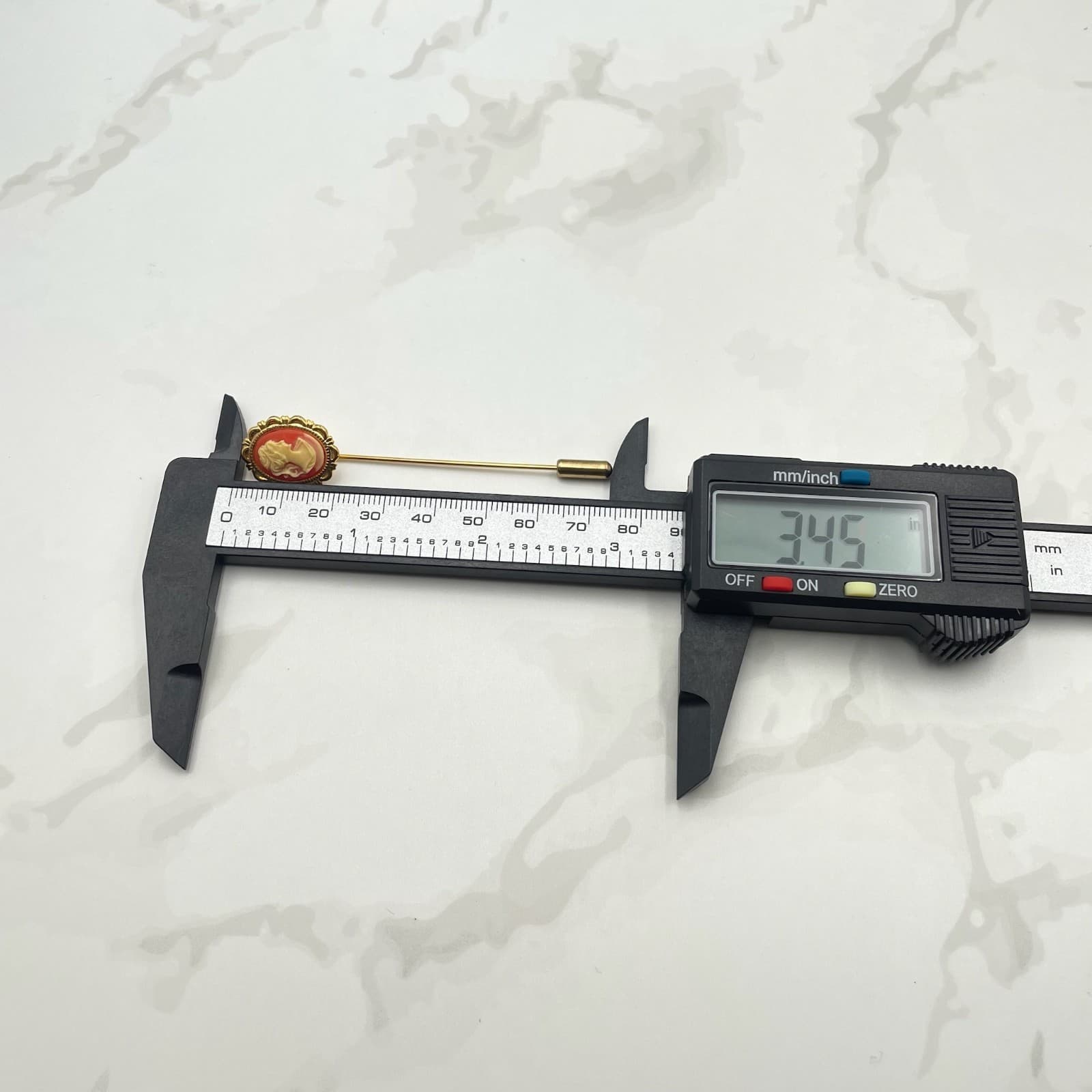 Vintage VTG Cameo Hat Pin Stick Pin Gold Tone White Portrait 2 3/4" Long Classic - Thumbnail 3