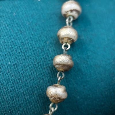 Vintage Ethnic Silver Ball Bead Necklace 14" Tribal Boho Antique Jewelry - Thumbnail 2