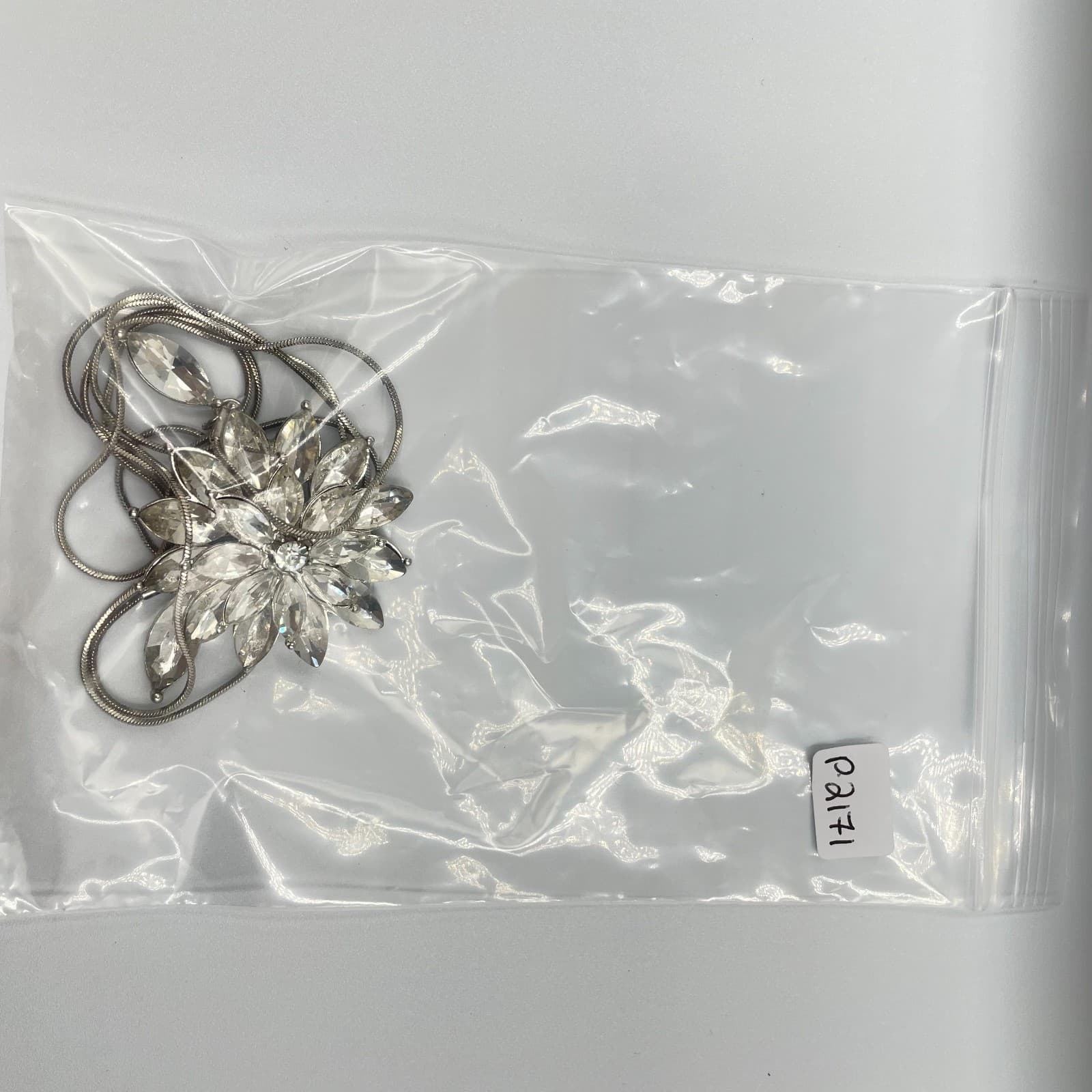 Vintage Silver Tone Crystal Sunflower Lariat Necklace Adjustable Snake Chain 17" - Thumbnail 11