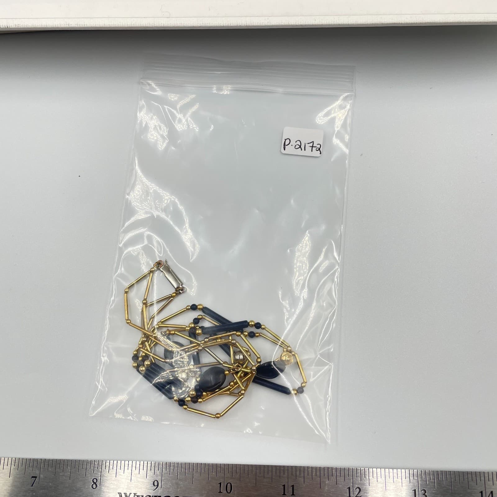 Vintage Black Gold Y Necklace Liquid Gold Tone Tube Bead Dangle Drop 19" Elegant - Thumbnail 9