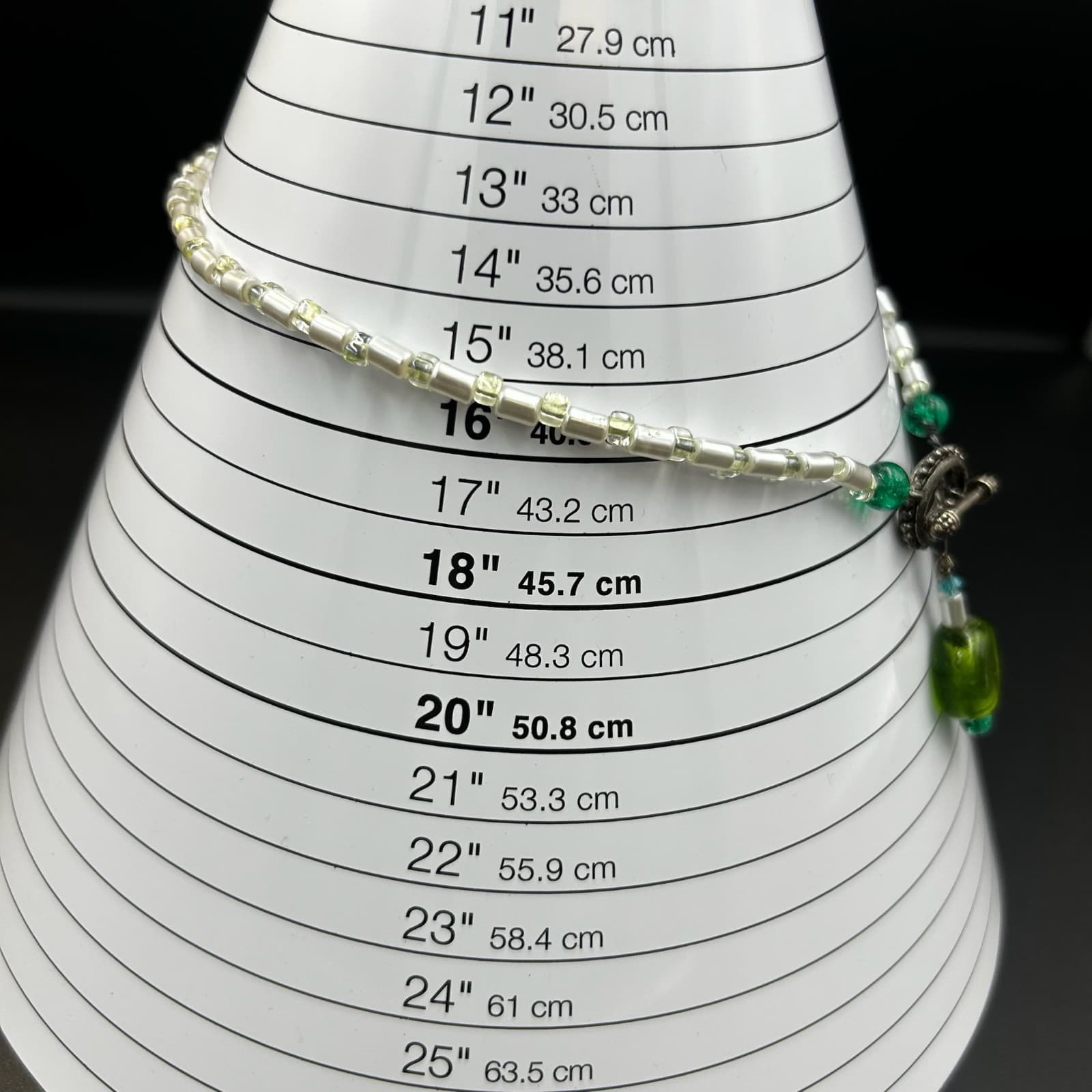 Vintage Beaded Necklace White & Green Beads Religious Medal Pendant 18" - Thumbnail 2