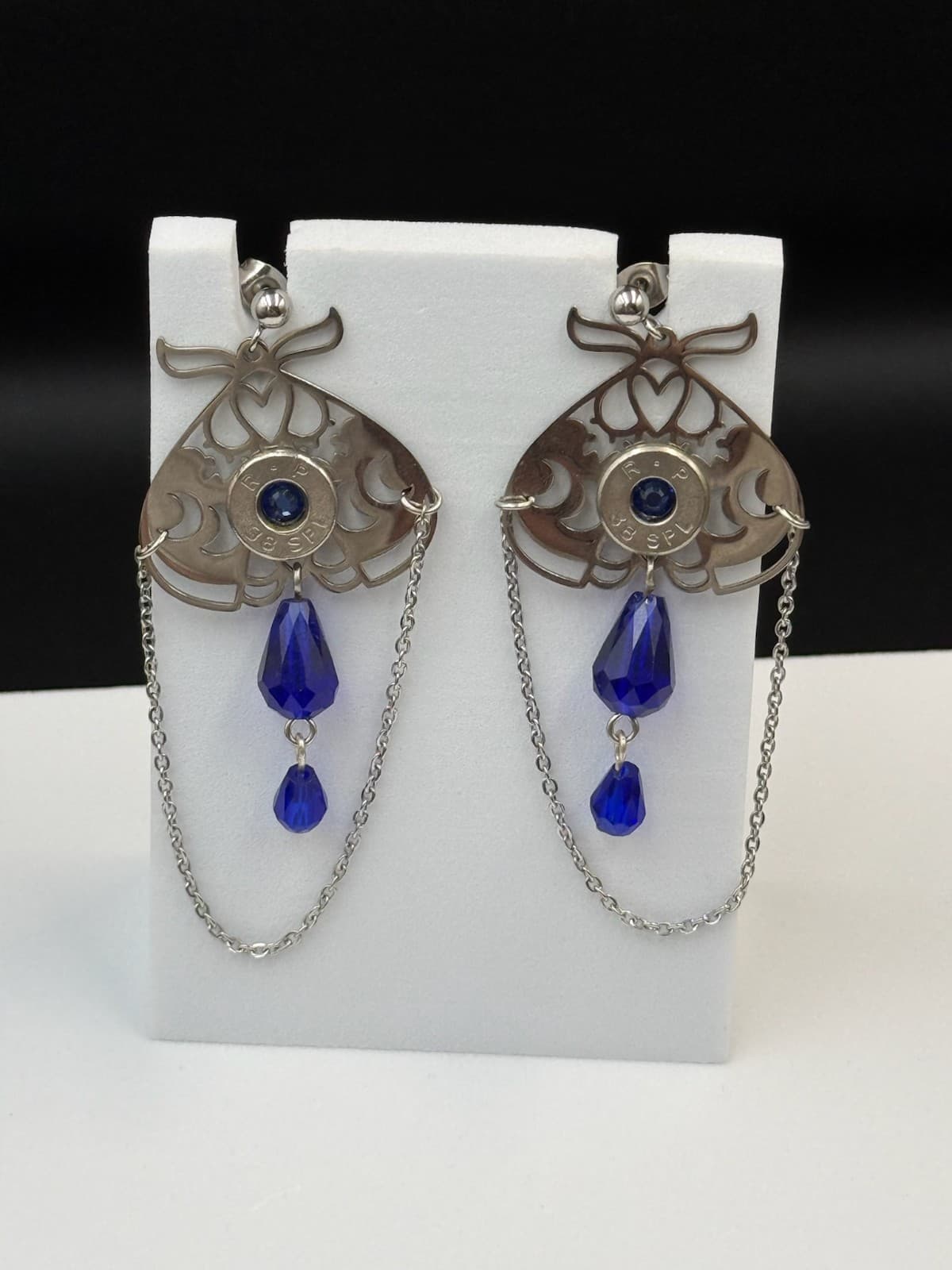 Vintage Womens silver Tone Chain Blue Beaded Fashion Dangle/Drop Earrings - Thumbnail 7