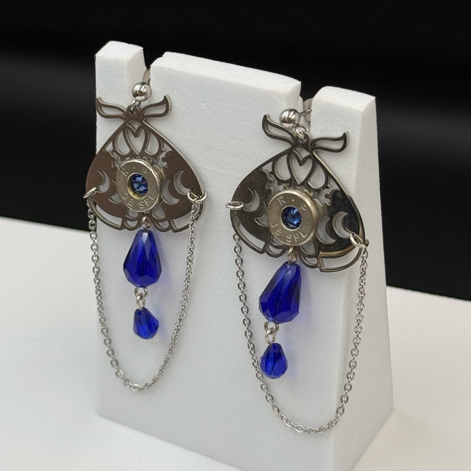 Vintage Womens silver Tone Chain Blue Beaded Fashion Dangle/Drop Earrings - Thumbnail 9