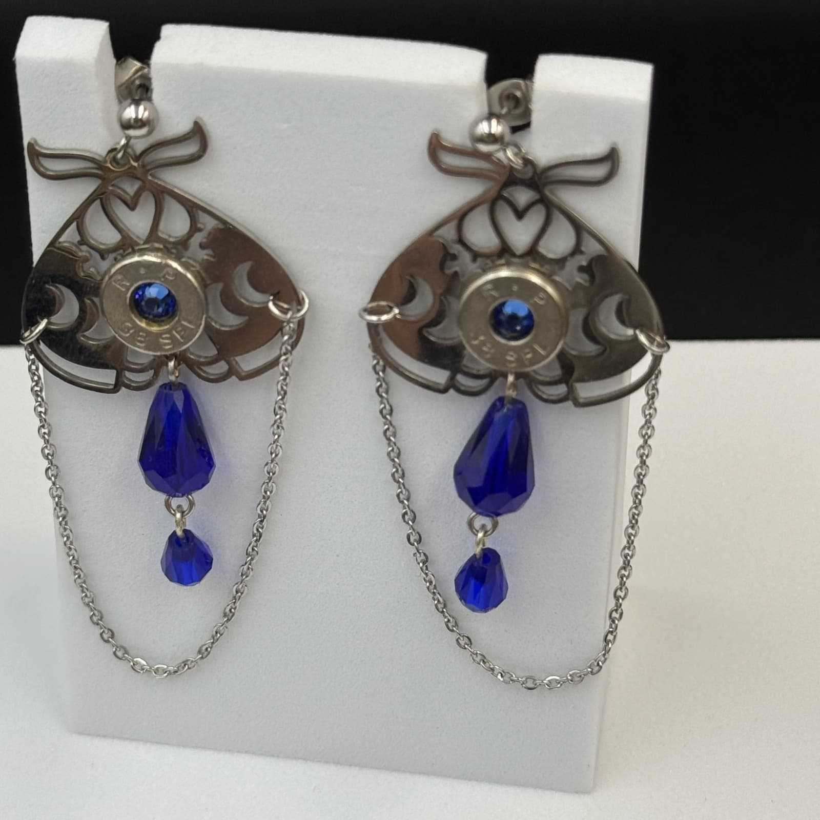 Vintage Womens silver Tone Chain Blue Beaded Fashion Dangle/Drop Earrings - Thumbnail 10