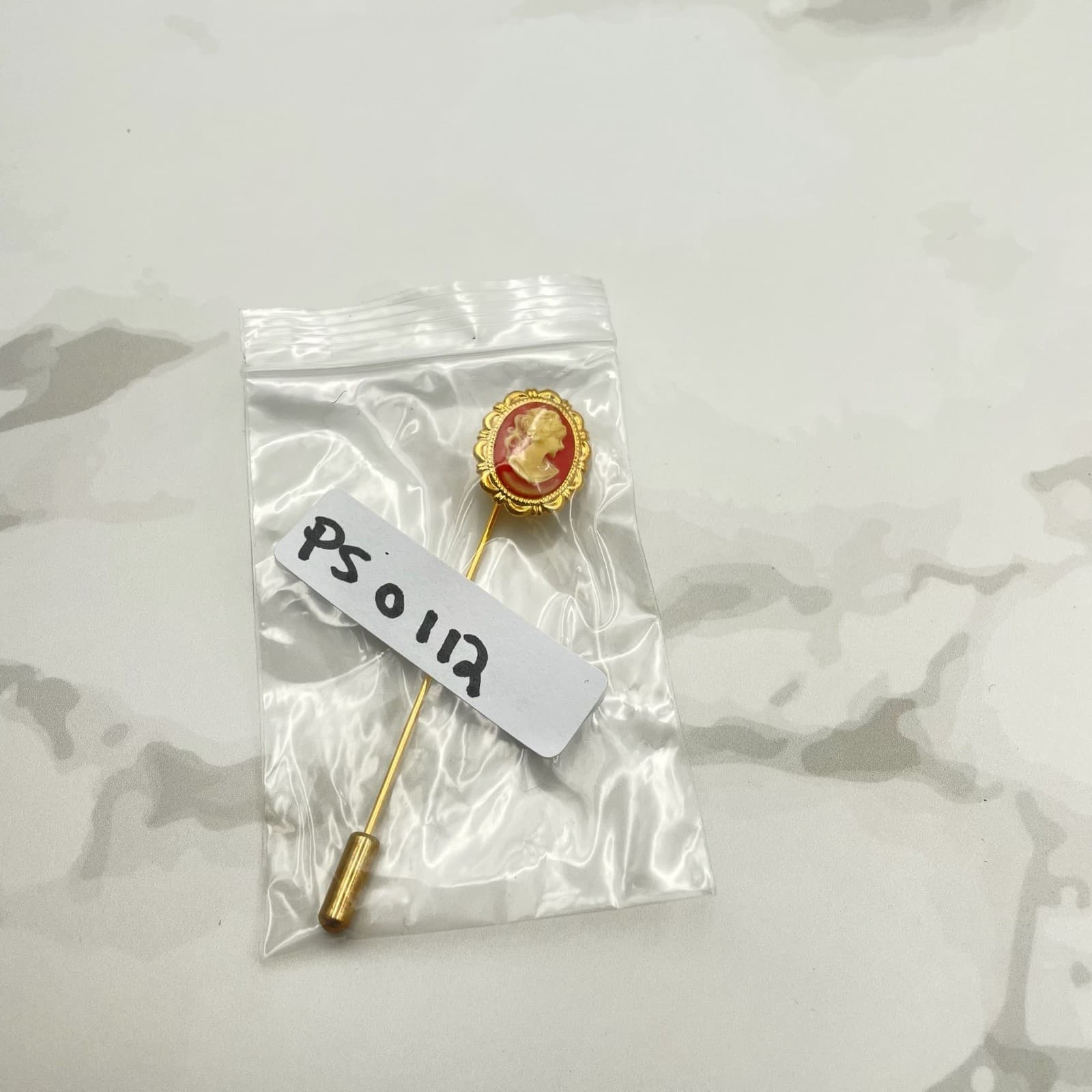 Vintage VTG Cameo Hat Pin Stick Pin Gold Tone White Portrait 2 3/4" Long Classic - Thumbnail 2