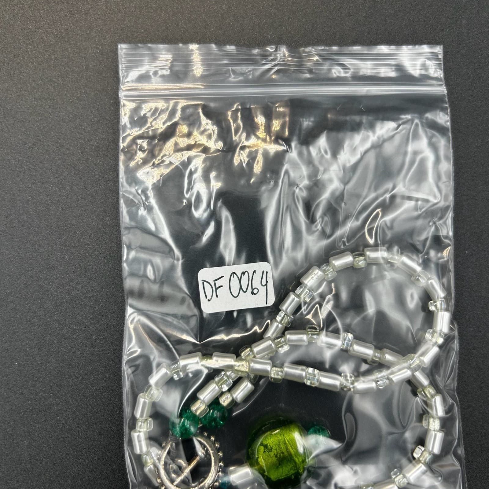 Vintage Beaded Necklace White & Green Beads Religious Medal Pendant 18" - Thumbnail 9