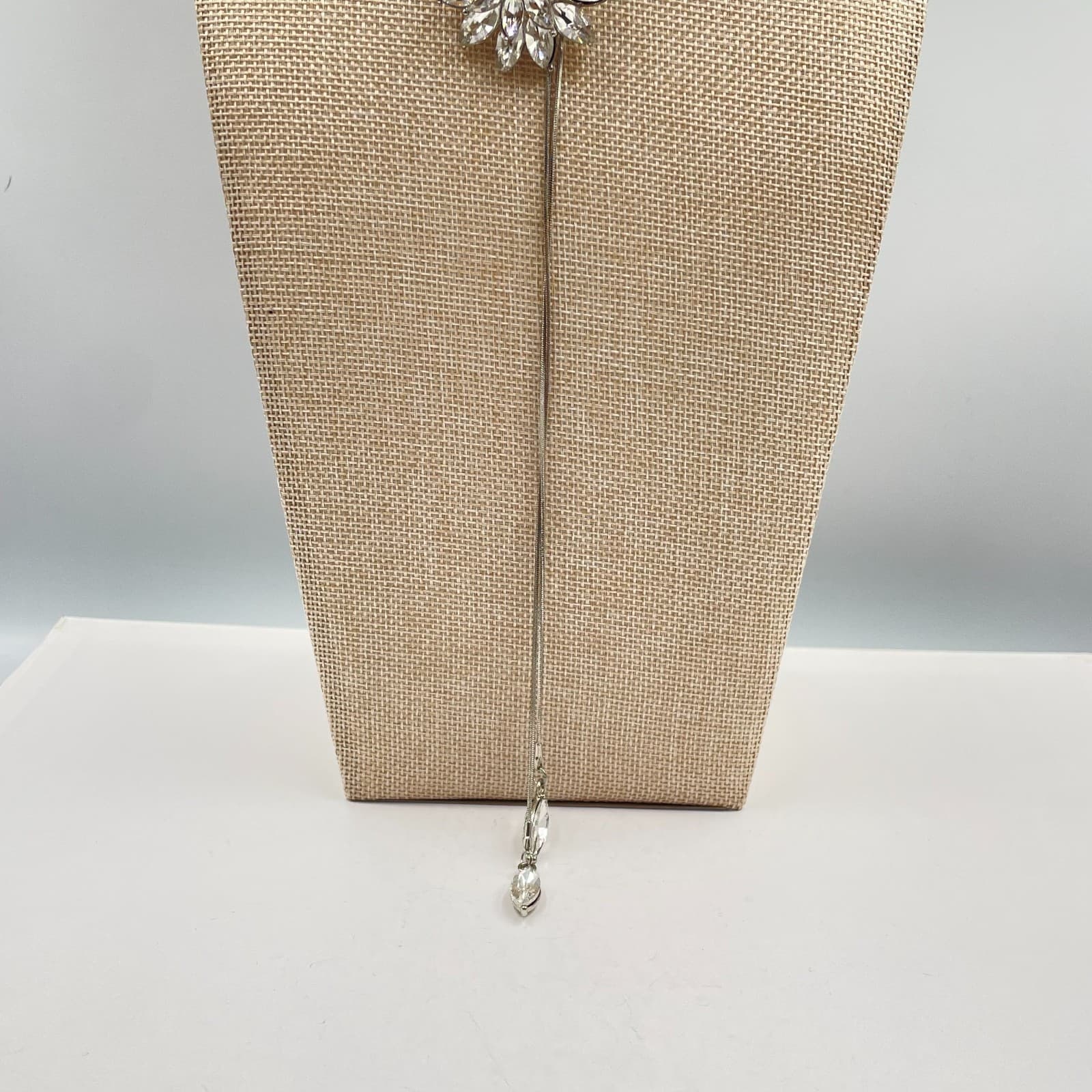 Vintage Silver Tone Crystal Sunflower Lariat Necklace Adjustable Snake Chain 17" - Thumbnail 3