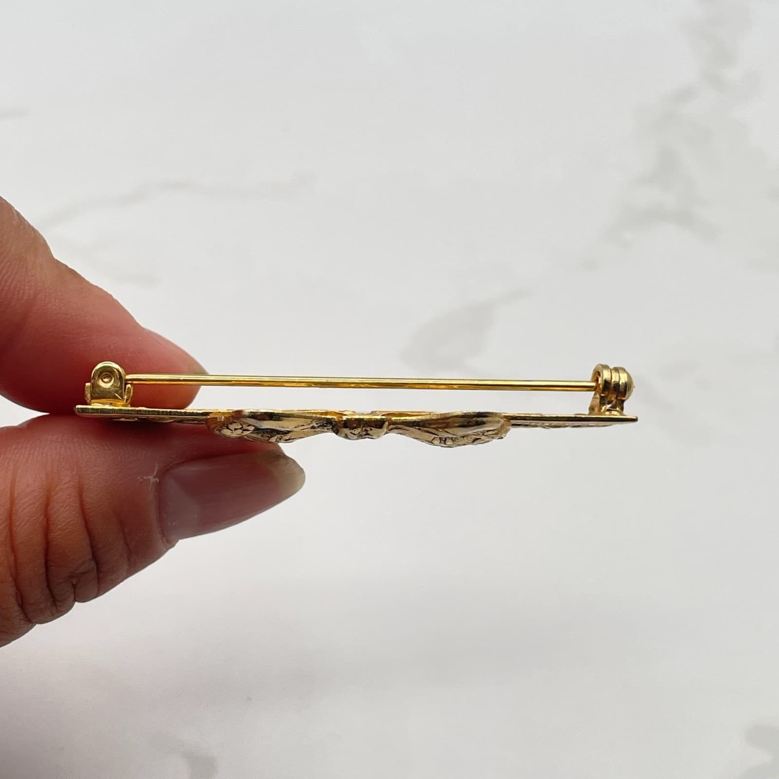 Vintage VTG Gold Tone Brooch Carved Rose Flower Filigree Leaf Pin Floral - Thumbnail 12