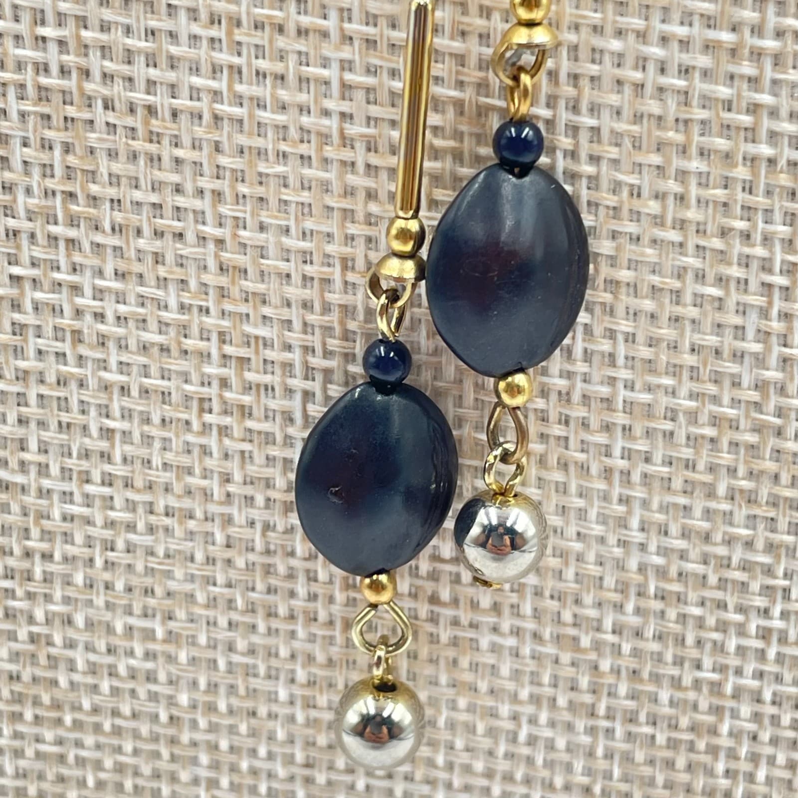 Vintage Black Gold Y Necklace Liquid Gold Tone Tube Bead Dangle Drop 19" Elegant - Thumbnail 4