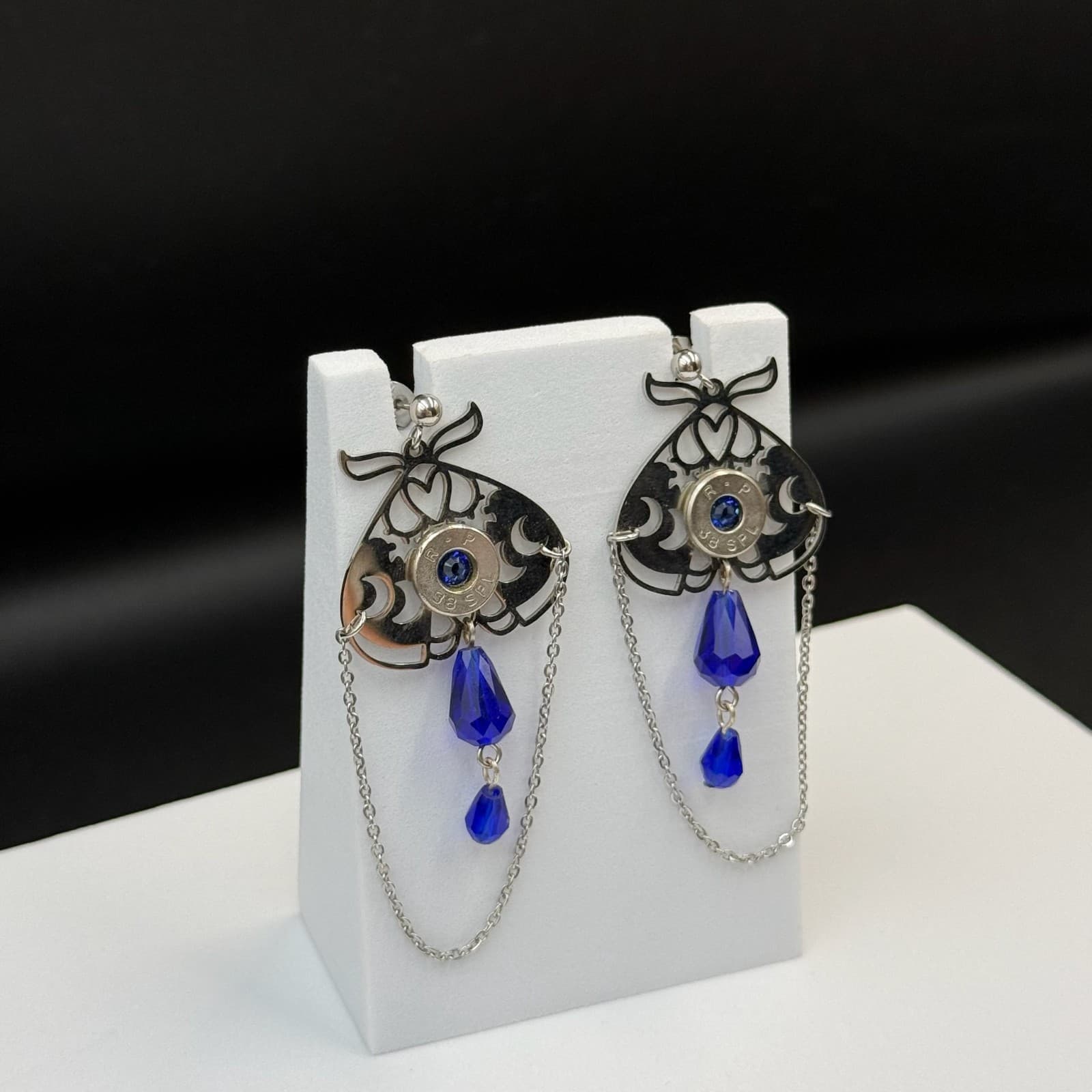 Vintage Womens silver Tone Chain Blue Beaded Fashion Dangle/Drop Earrings - Thumbnail 4