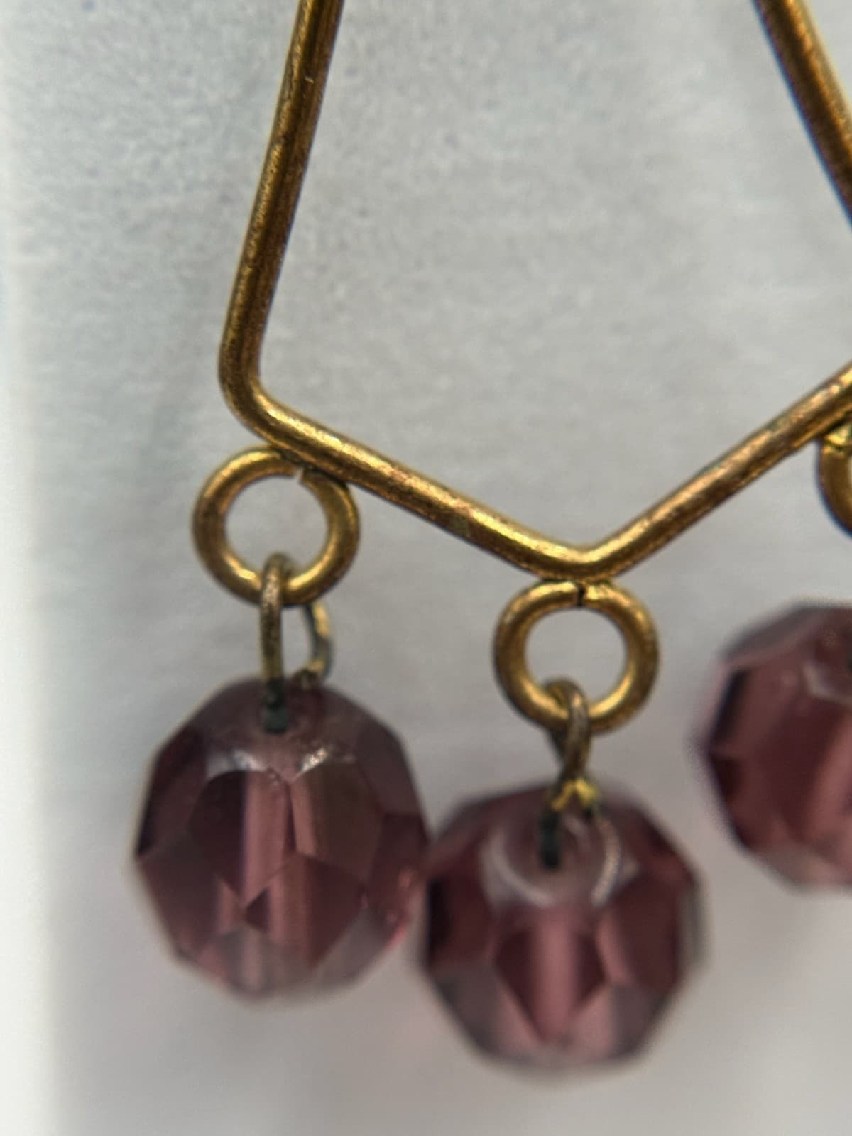 Vintage Womens Purple Bead Glass Triangle-Shaped Dangle Wedding Earrings - Thumbnail 12