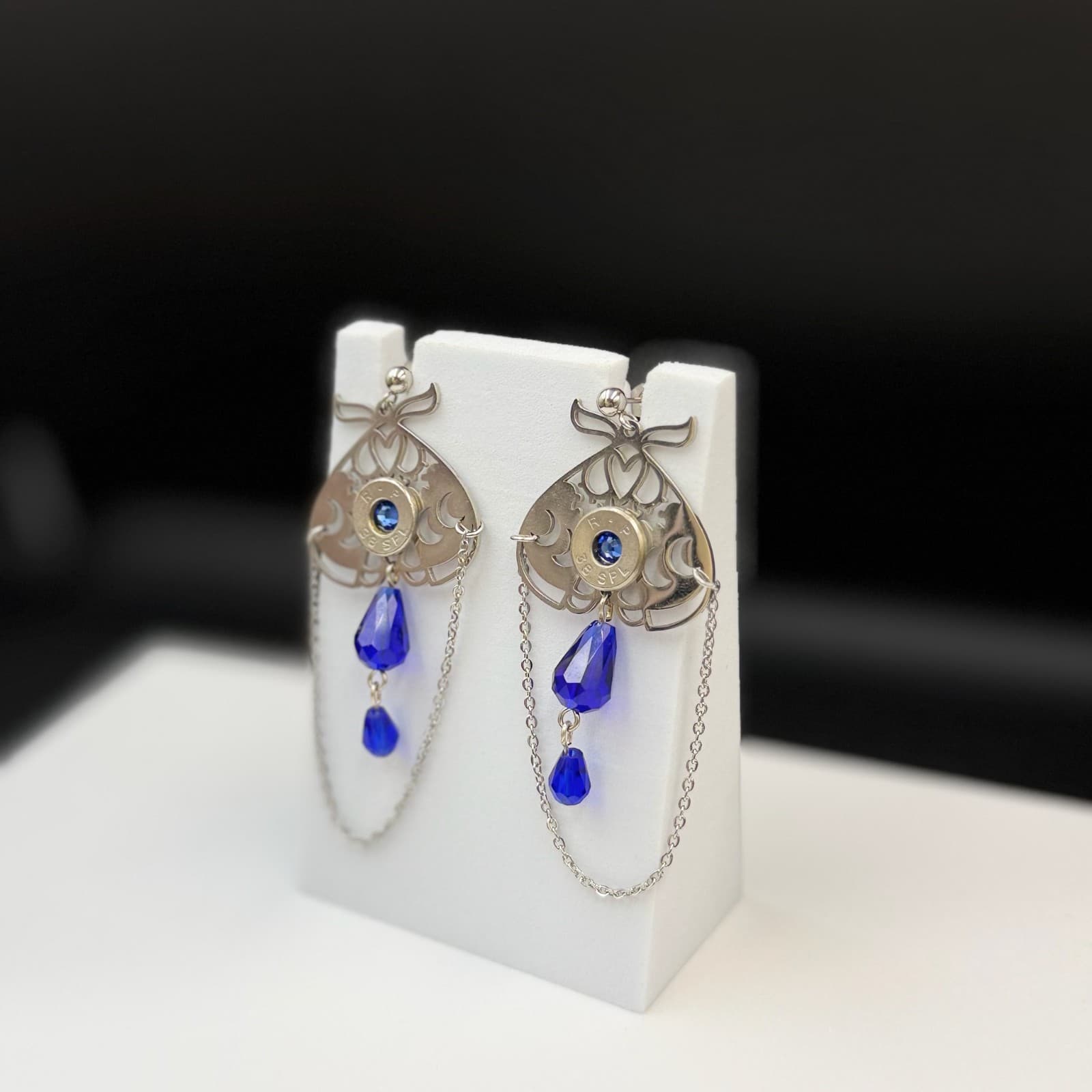 Vintage Womens silver Tone Chain Blue Beaded Fashion Dangle/Drop Earrings - Thumbnail 3