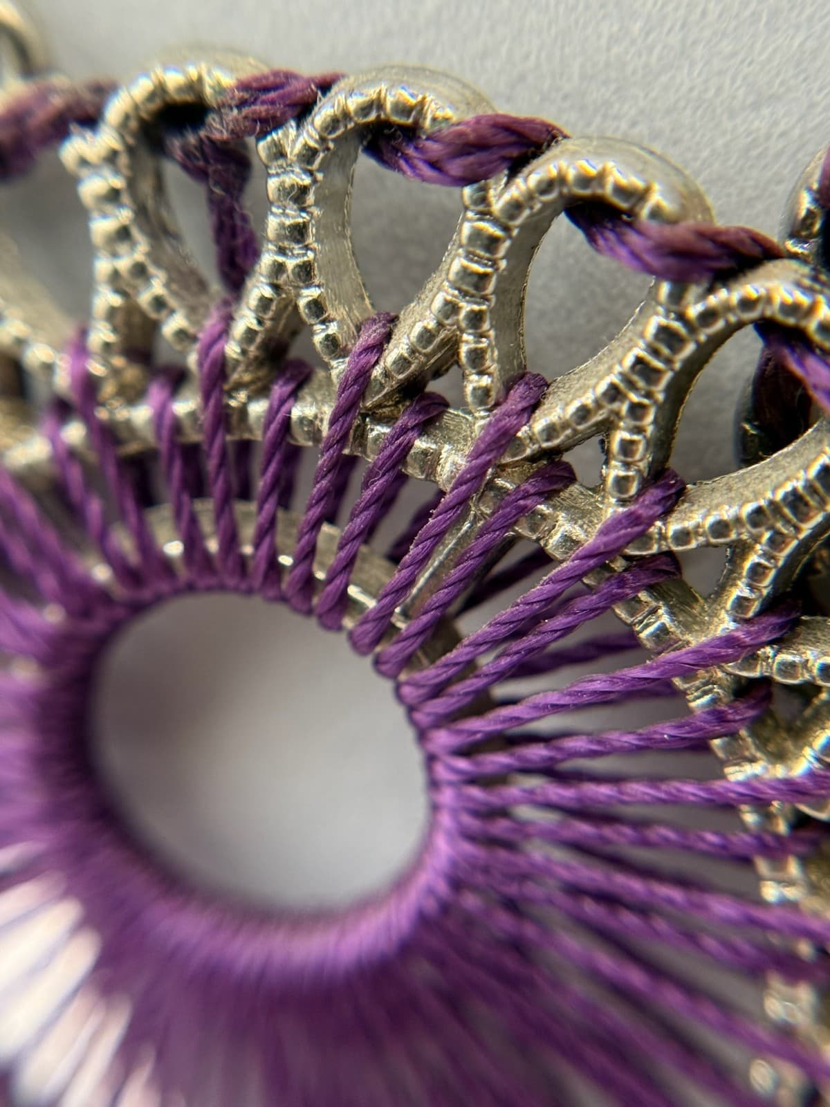 Vintage Silver-Tone Purple Threaded Open Circle Classic Dangle Earrings - Thumbnail 12