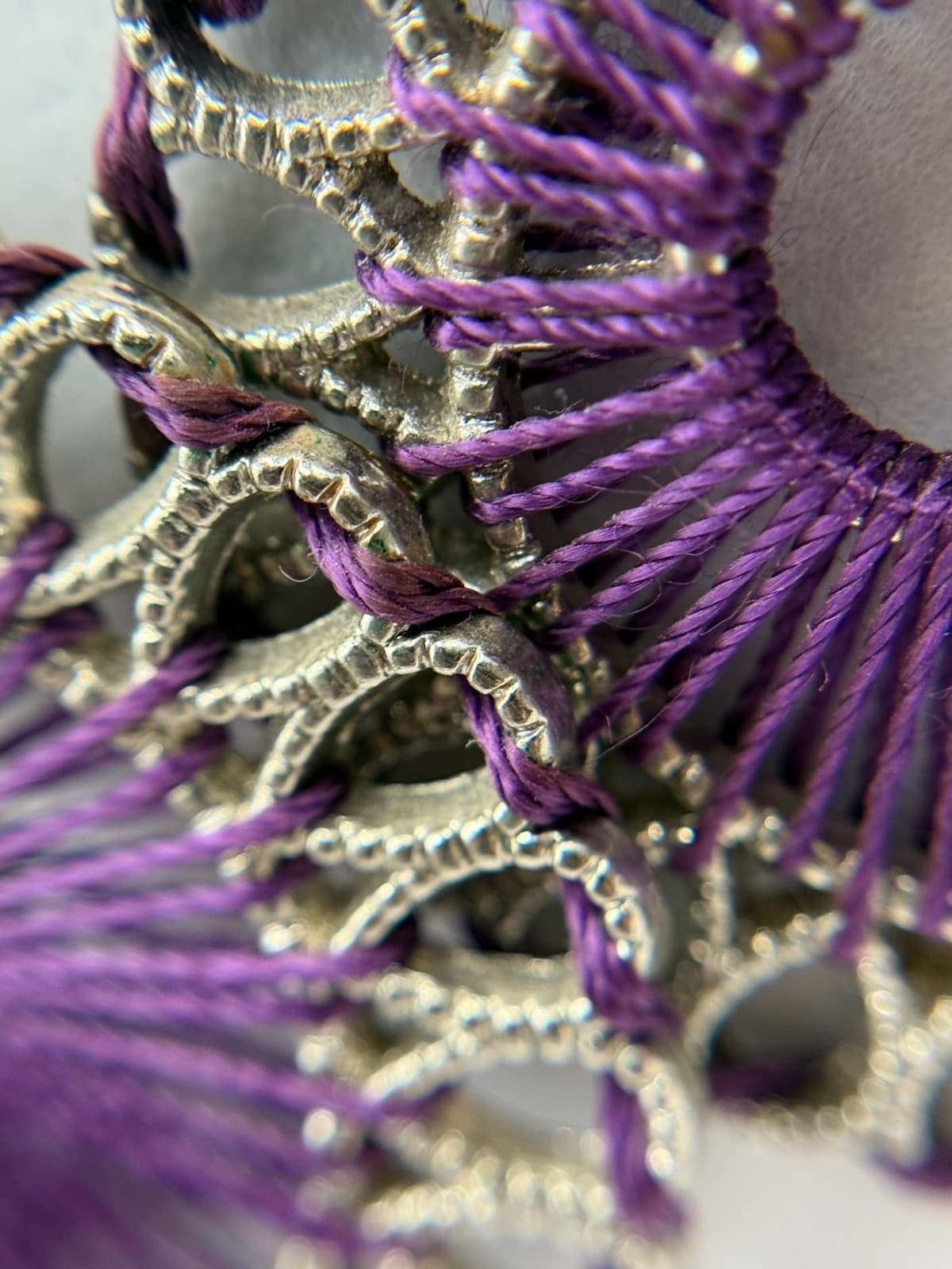 Vintage Silver-Tone Purple Threaded Open Circle Classic Dangle Earrings - Thumbnail 11