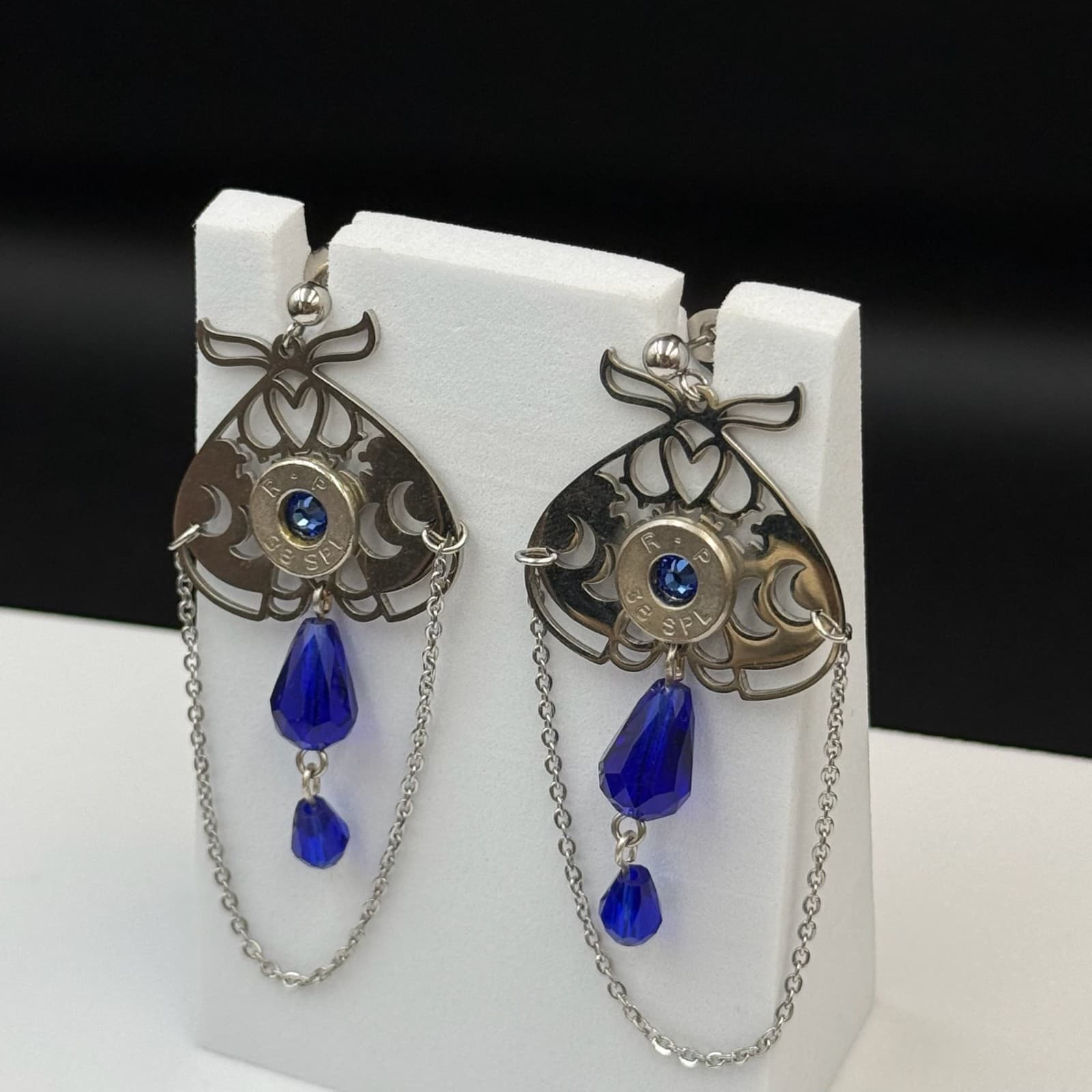 Vintage Womens silver Tone Chain Blue Beaded Fashion Dangle/Drop Earrings - Thumbnail 8