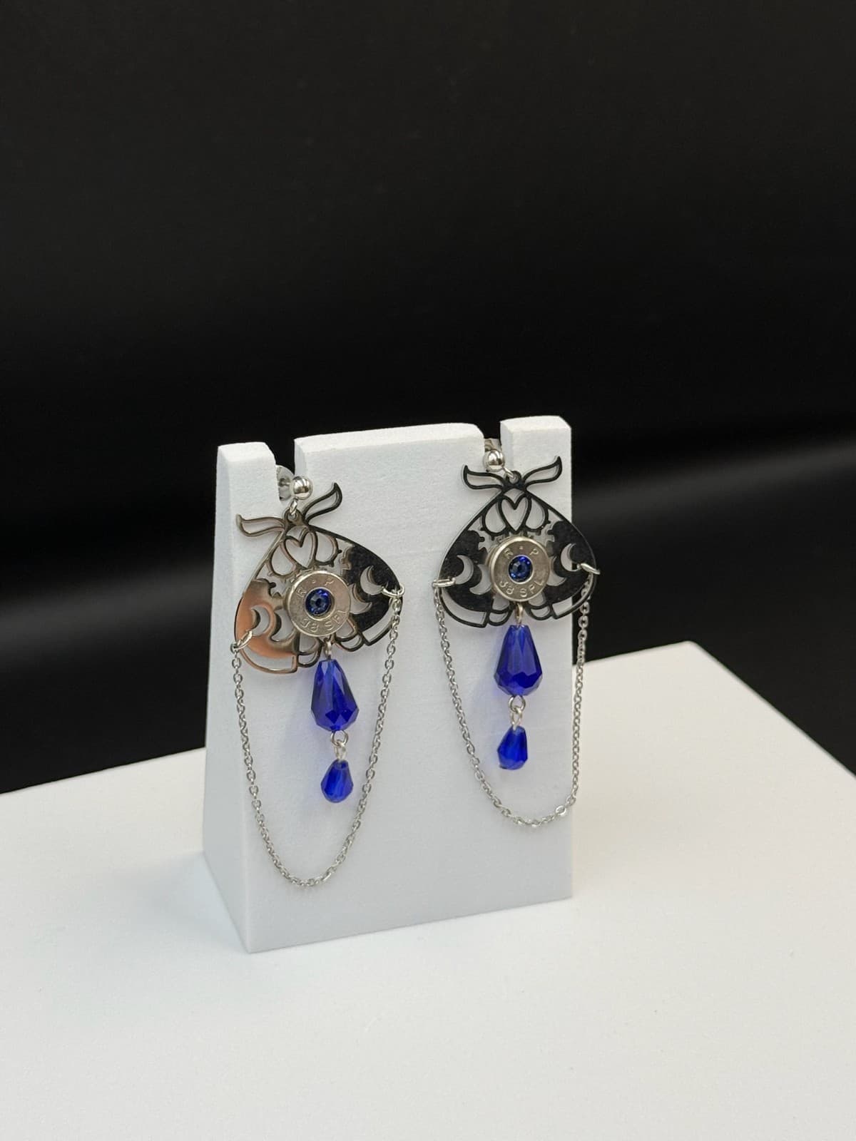 Vintage Womens silver Tone Chain Blue Beaded Fashion Dangle/Drop Earrings - Thumbnail 5