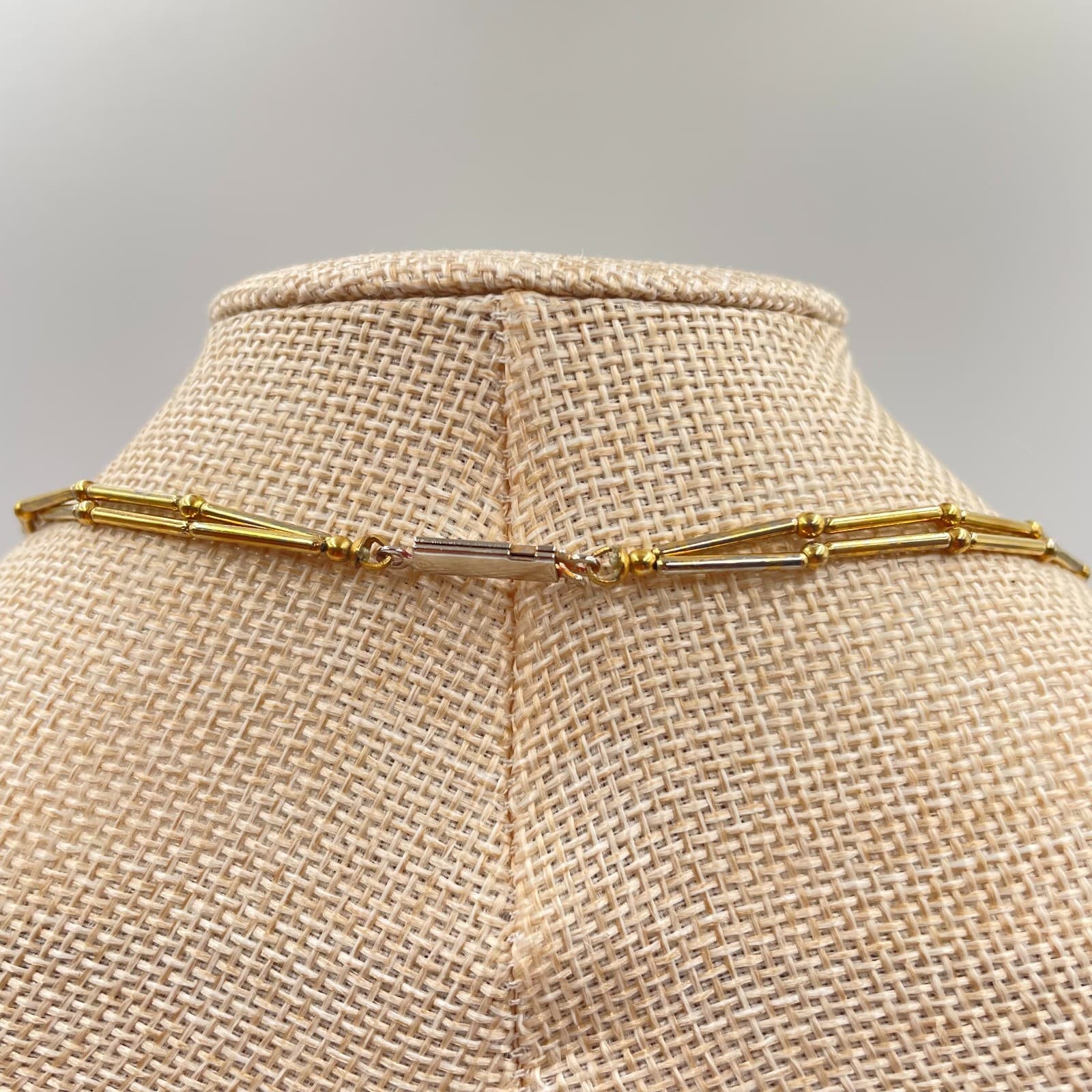 Vintage Black Gold Y Necklace Liquid Gold Tone Tube Bead Dangle Drop 19" Elegant - Thumbnail 7