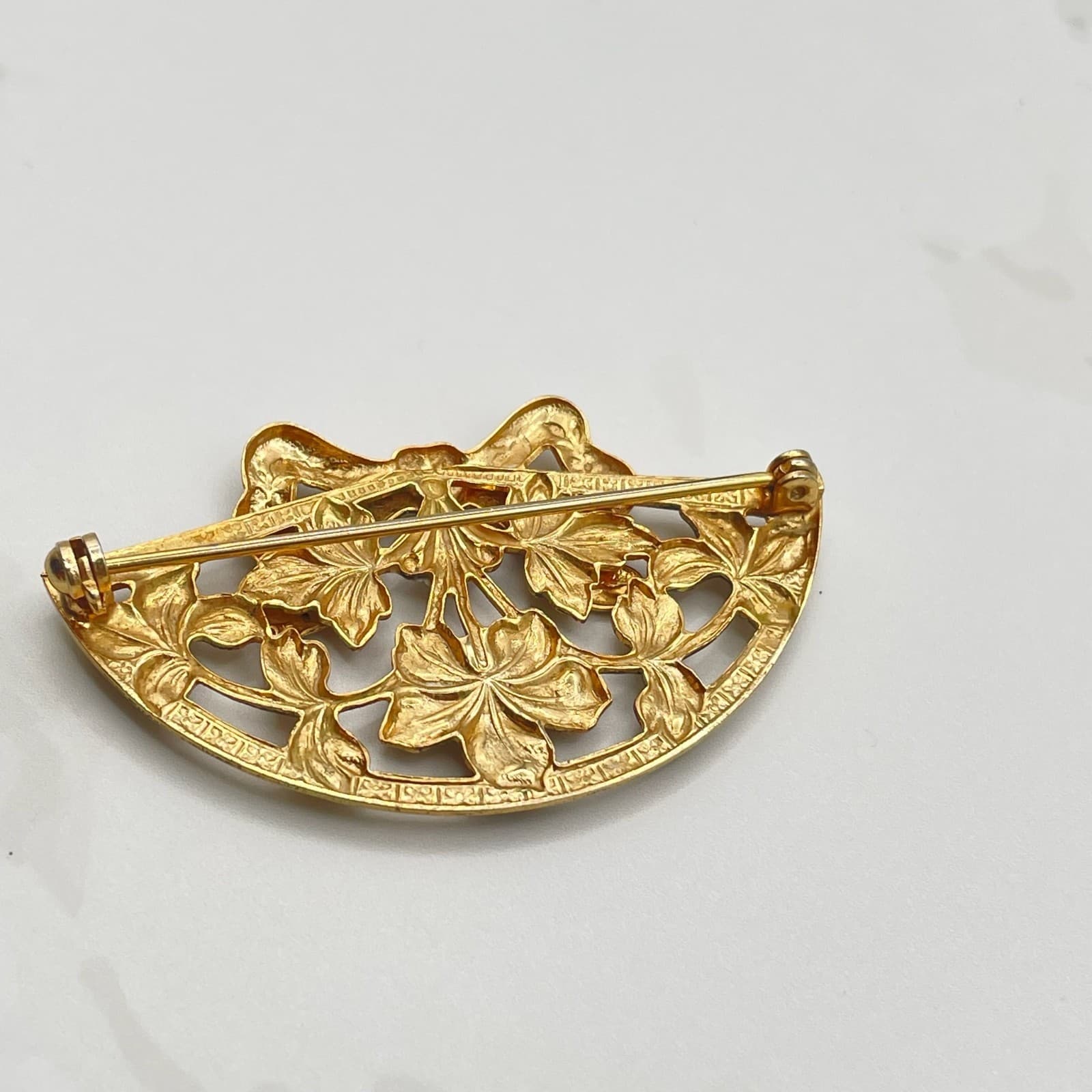 Vintage VTG Gold Tone Brooch Carved Rose Flower Filigree Leaf Pin Floral - Thumbnail 13