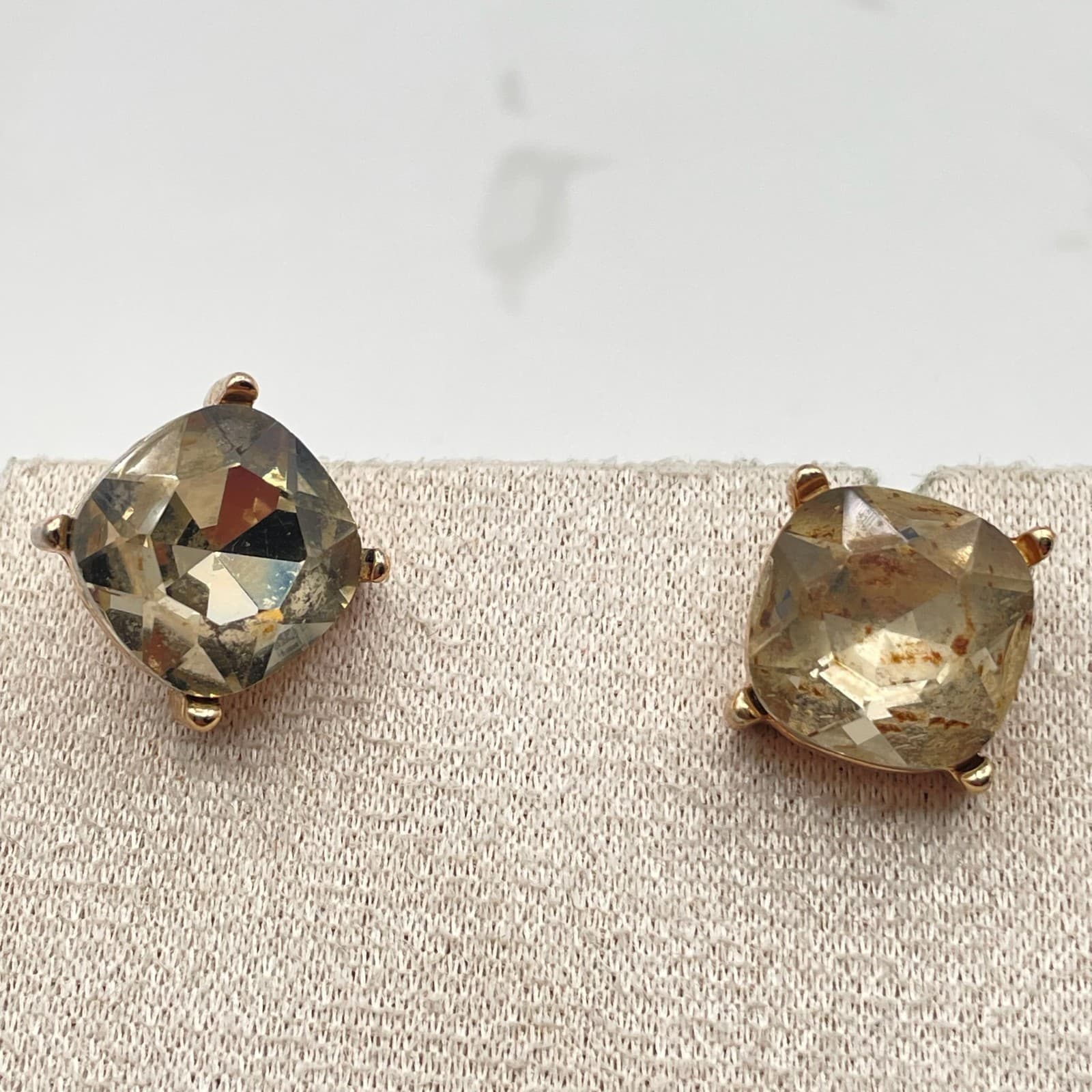 Vintage VTG Rose Gold Tone Stud Earrings Cushion Cut Smoky Quartz Crystal - Thumbnail 13