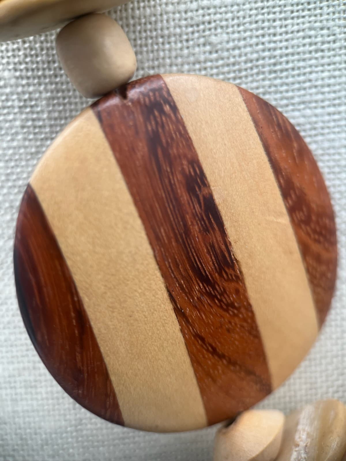 Vintage Chunky Wood Bead Necklace Tribal Ethnic Geometric Inlay Striped Statemen - Thumbnail 6