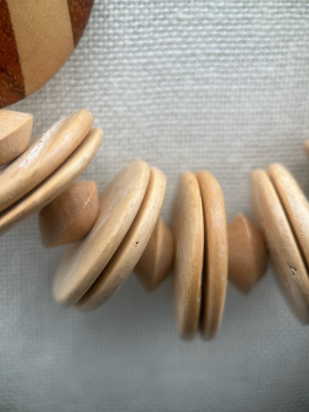 Vintage Chunky Wood Bead Necklace Tribal Ethnic Geometric Inlay Striped Statemen - Thumbnail 7