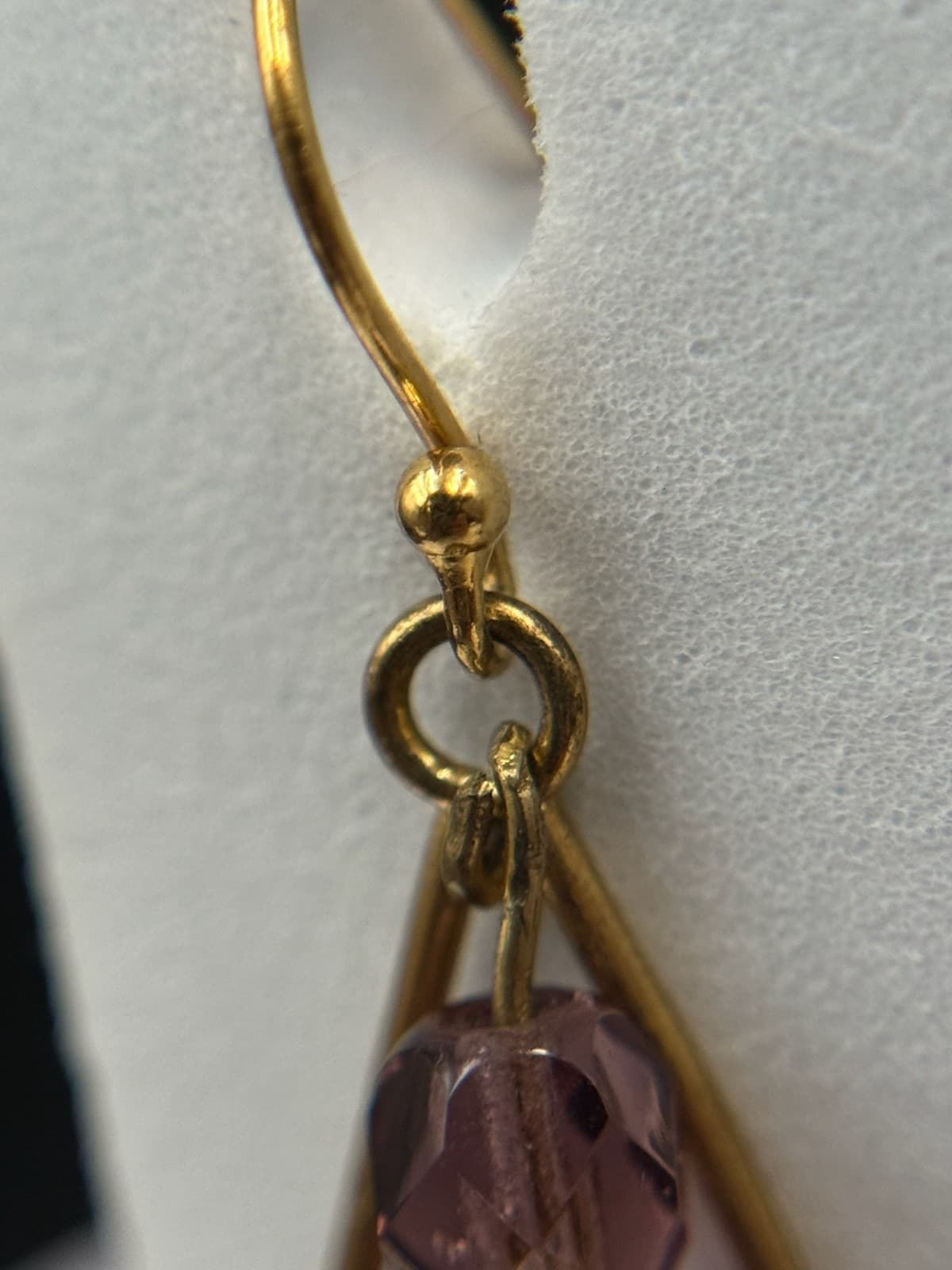 Vintage Womens Gold Plated Purple Bead Glass Triangle-Shaped Dangle Earrings - Thumbnail 14