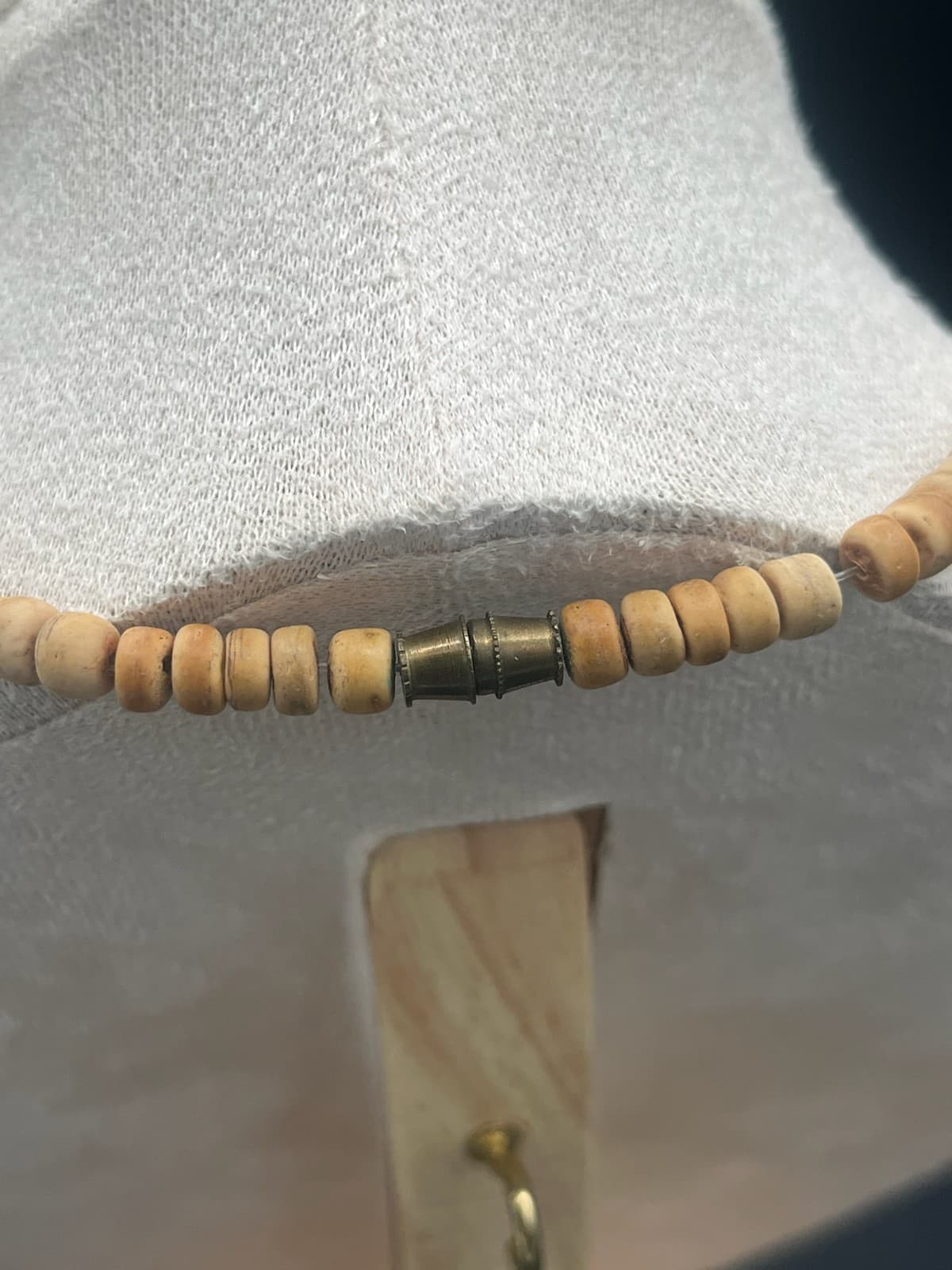 Vintage Chunky Light Wood Bead Statement Necklace Boho Natural Artisan Style - Thumbnail 3