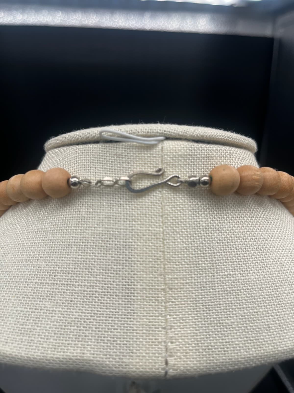 Vintage Chunky Wood Bead Necklace Tribal Ethnic Geometric Inlay Striped Statemen - Thumbnail 3