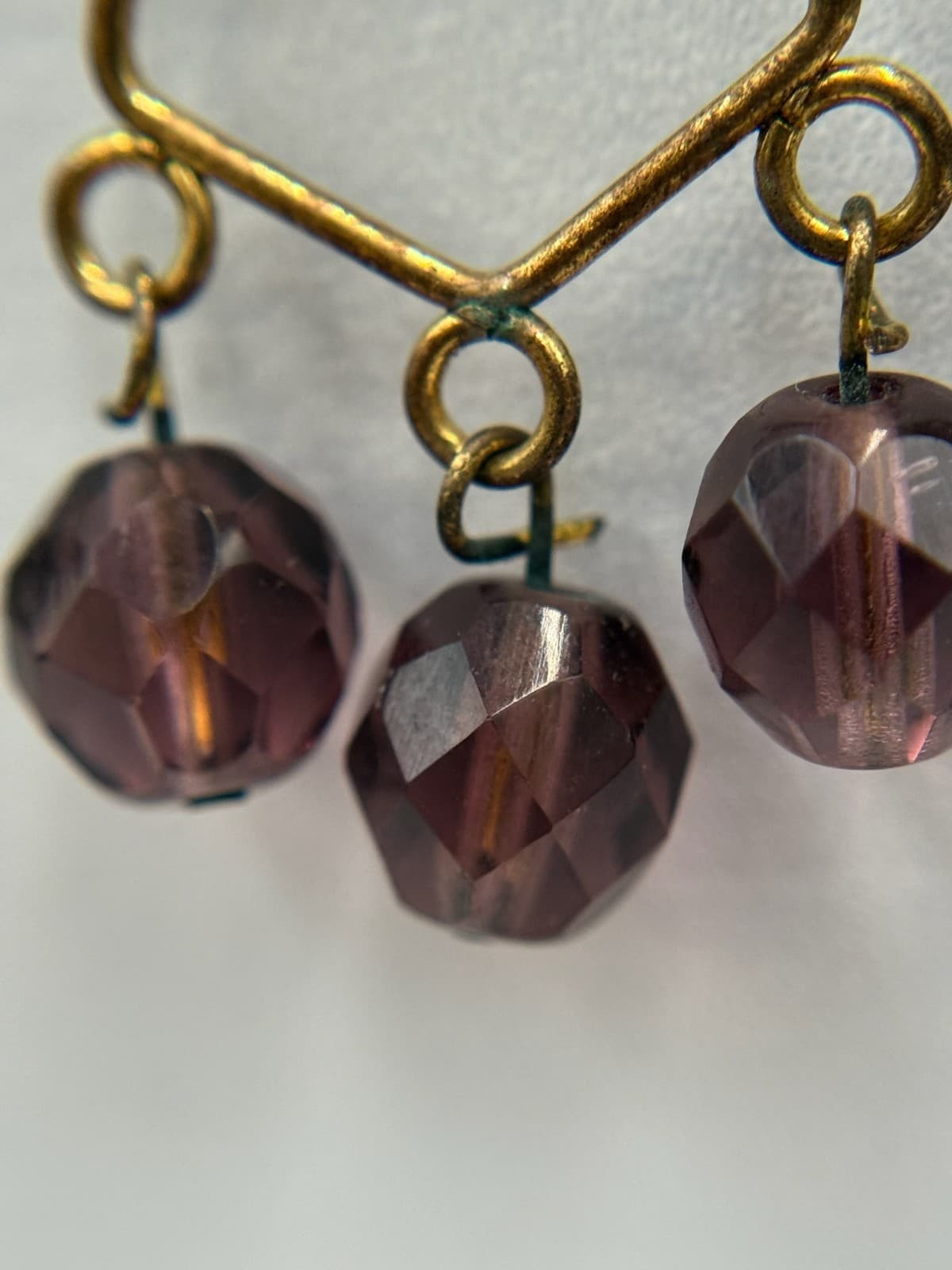 Vintage Womens Purple Bead Glass Triangle-Shaped Dangle Wedding Earrings - Thumbnail 11