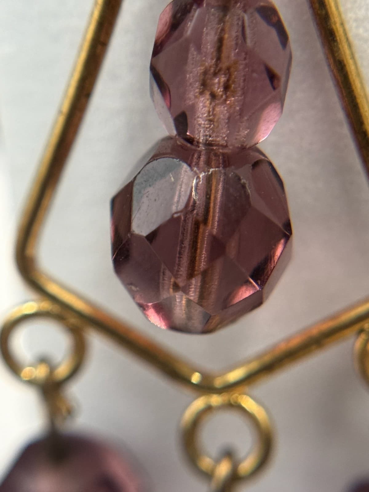 Vintage Womens Gold Plated Purple Bead Glass Triangle-Shaped Dangle Earrings - Thumbnail 13