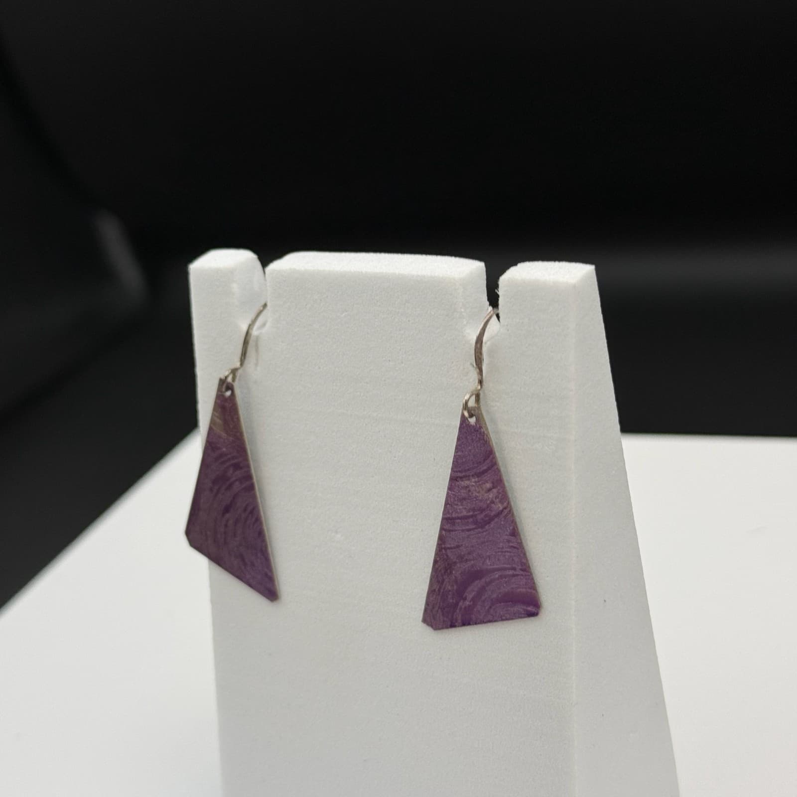 Vintage Handmade Womens Purple Triangle Dangle Fashion Wedding Earrings - Thumbnail 7