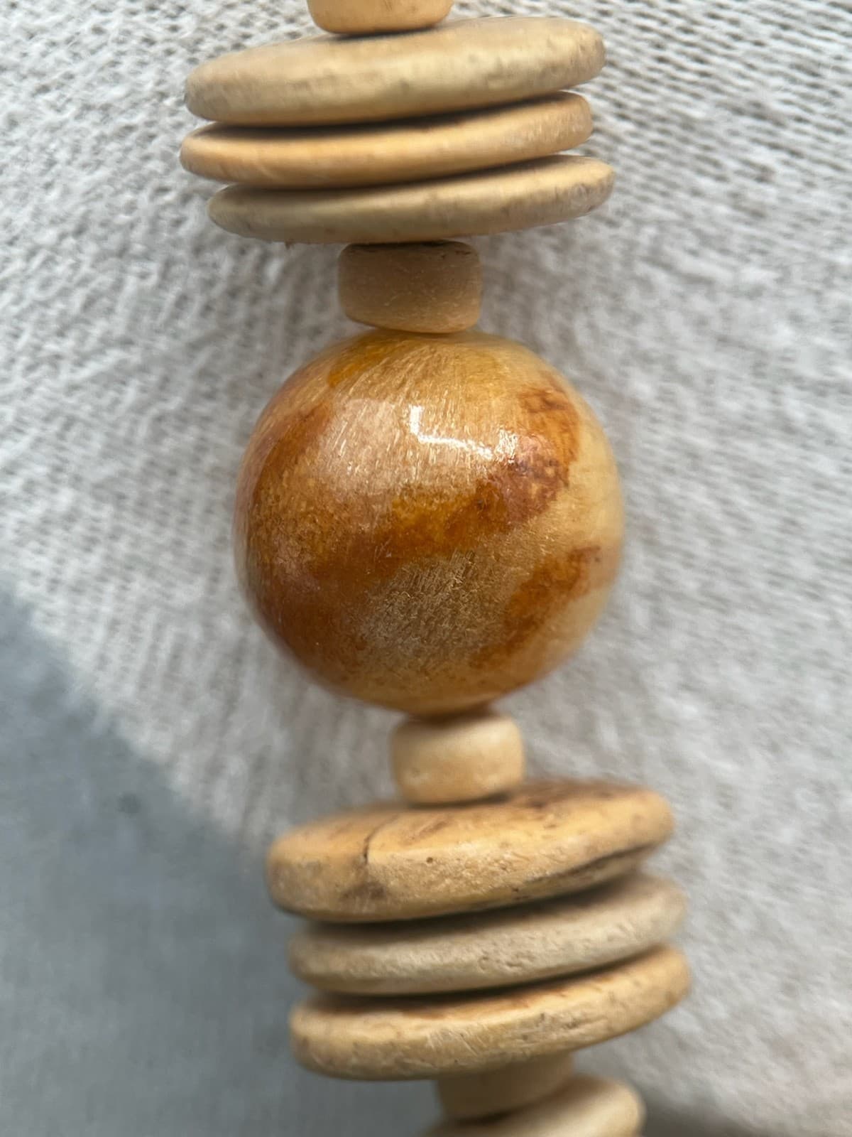 Vintage Chunky Light Wood Bead Statement Necklace Boho Natural Artisan Style - Thumbnail 7