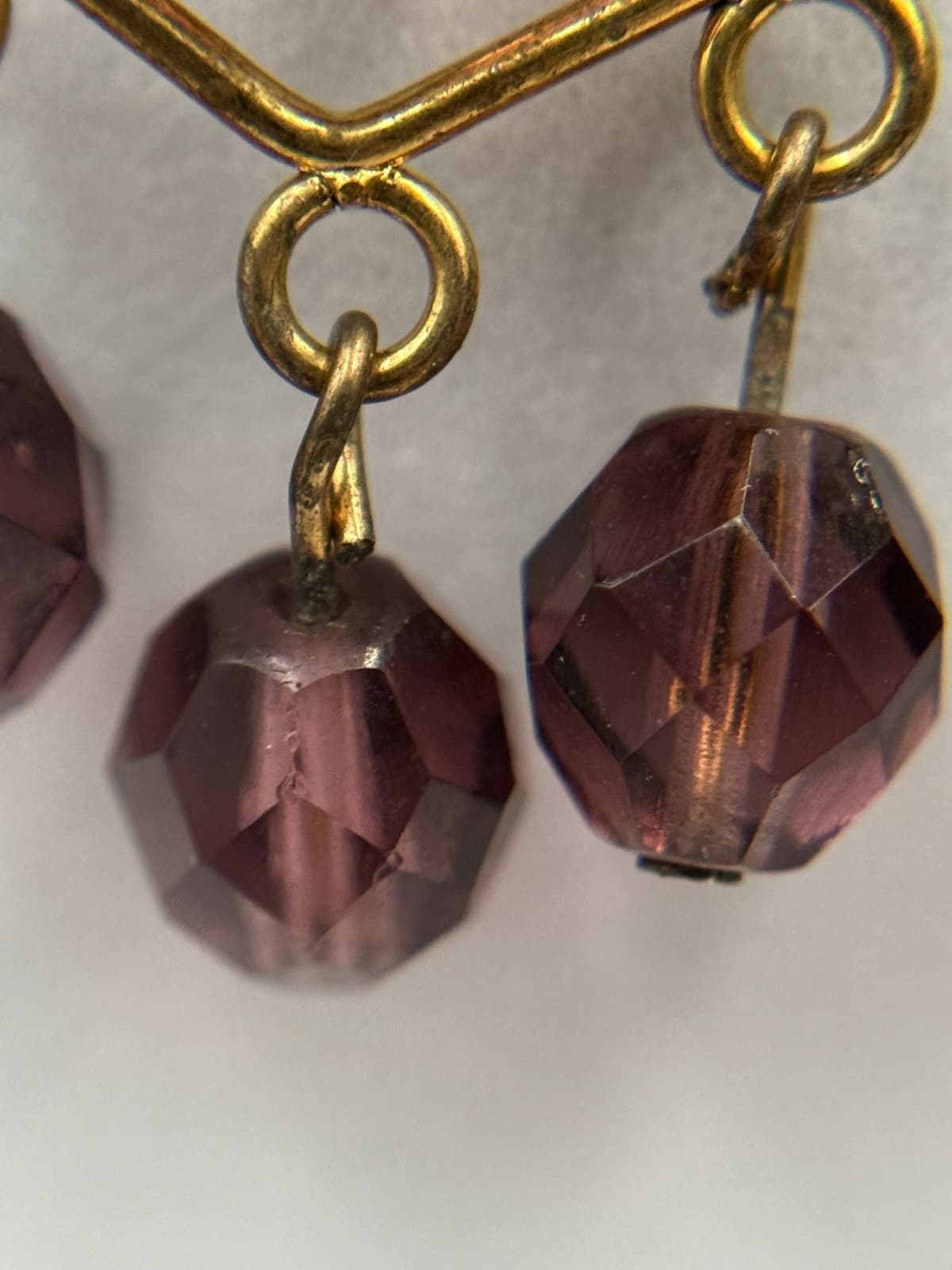 Vintage Womens Gold Plated Purple Bead Glass Triangle-Shaped Dangle Earrings - Thumbnail 12