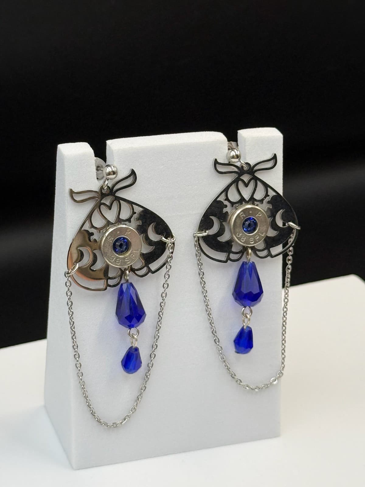 Vintage Womens silver Tone Chain Blue Beaded Fashion Dangle/Drop Earrings - Thumbnail 6