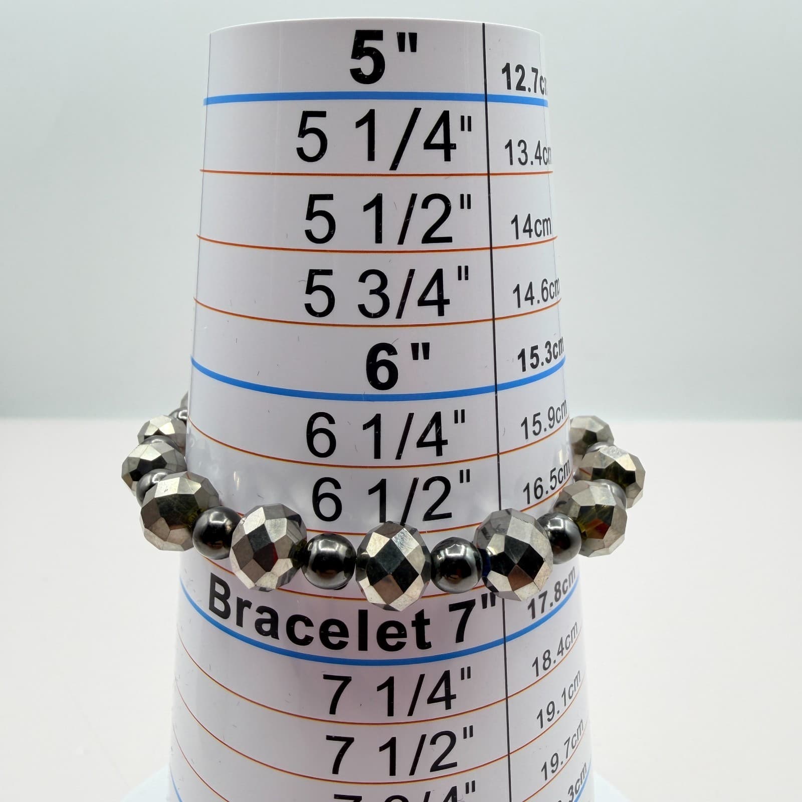 Vintage 90s Gunmetal Tone Round Faceted Beaded Stretch Bracelet Women's Jewelry - Thumbnail 10