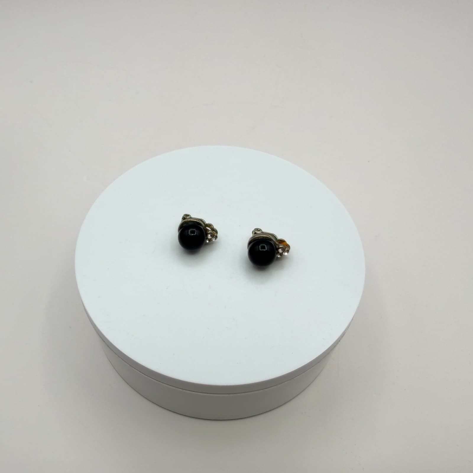 Vintage Y2K Silver Tone Black Orb Rhinestone Earrings Women's Classic Jewelry - Thumbnail 3