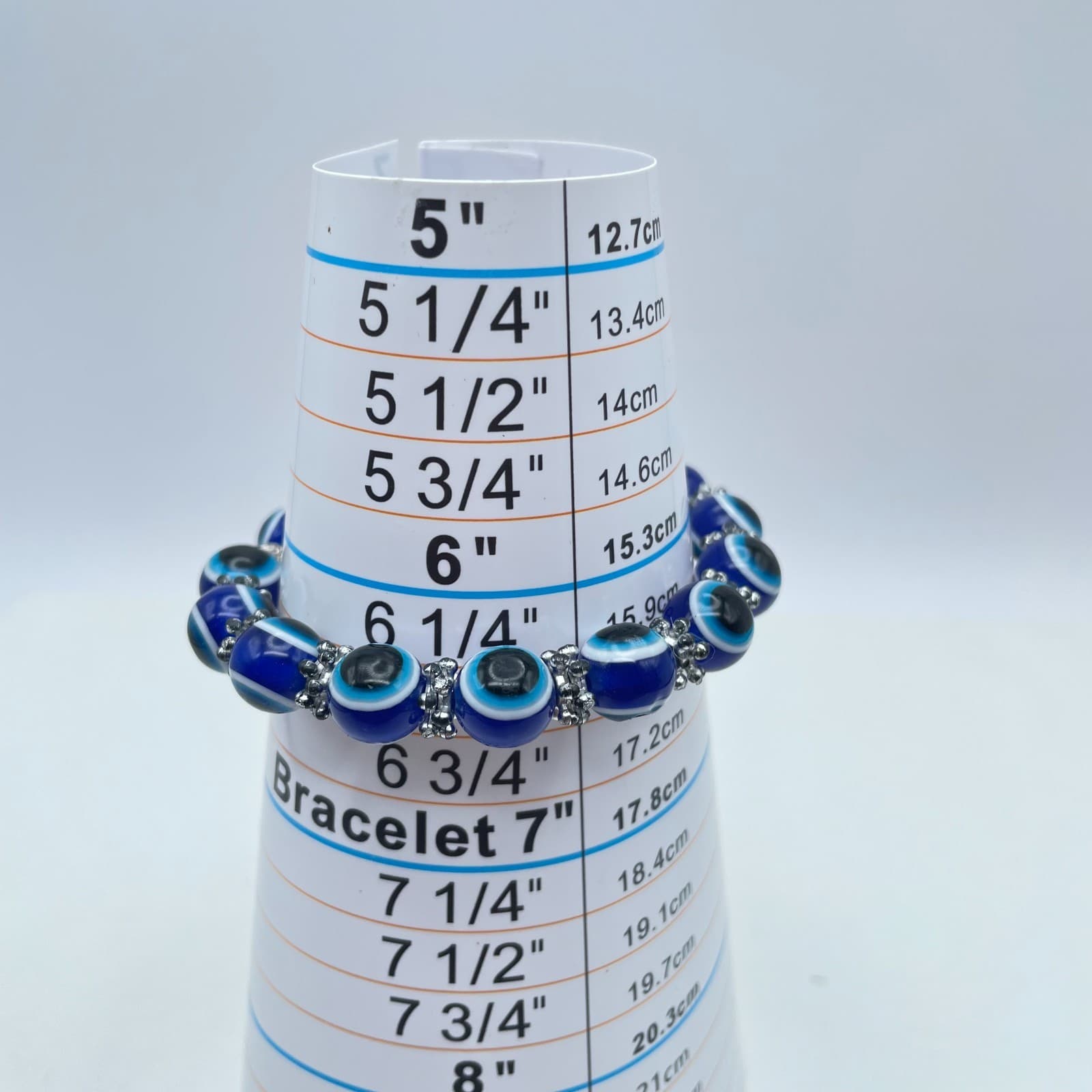 Vintage 90s Silver Tone Blue Evil Eye Beaded Hama Bracelet Women's Jewelry - Thumbnail 8