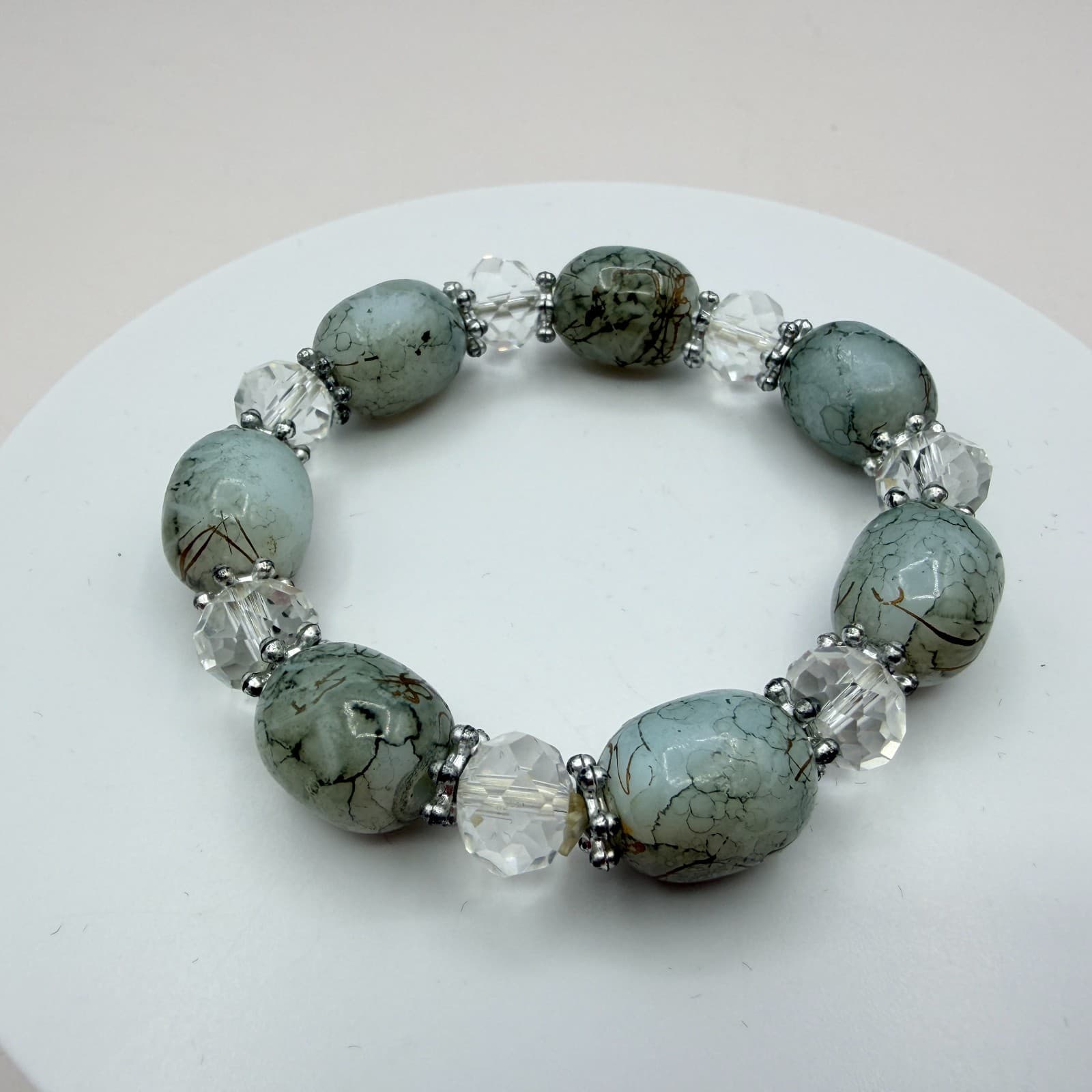 Vintage Y2K Silver Tone Beaded Stretch Bracelet Boho Women's Classic Jewelry - Thumbnail 3