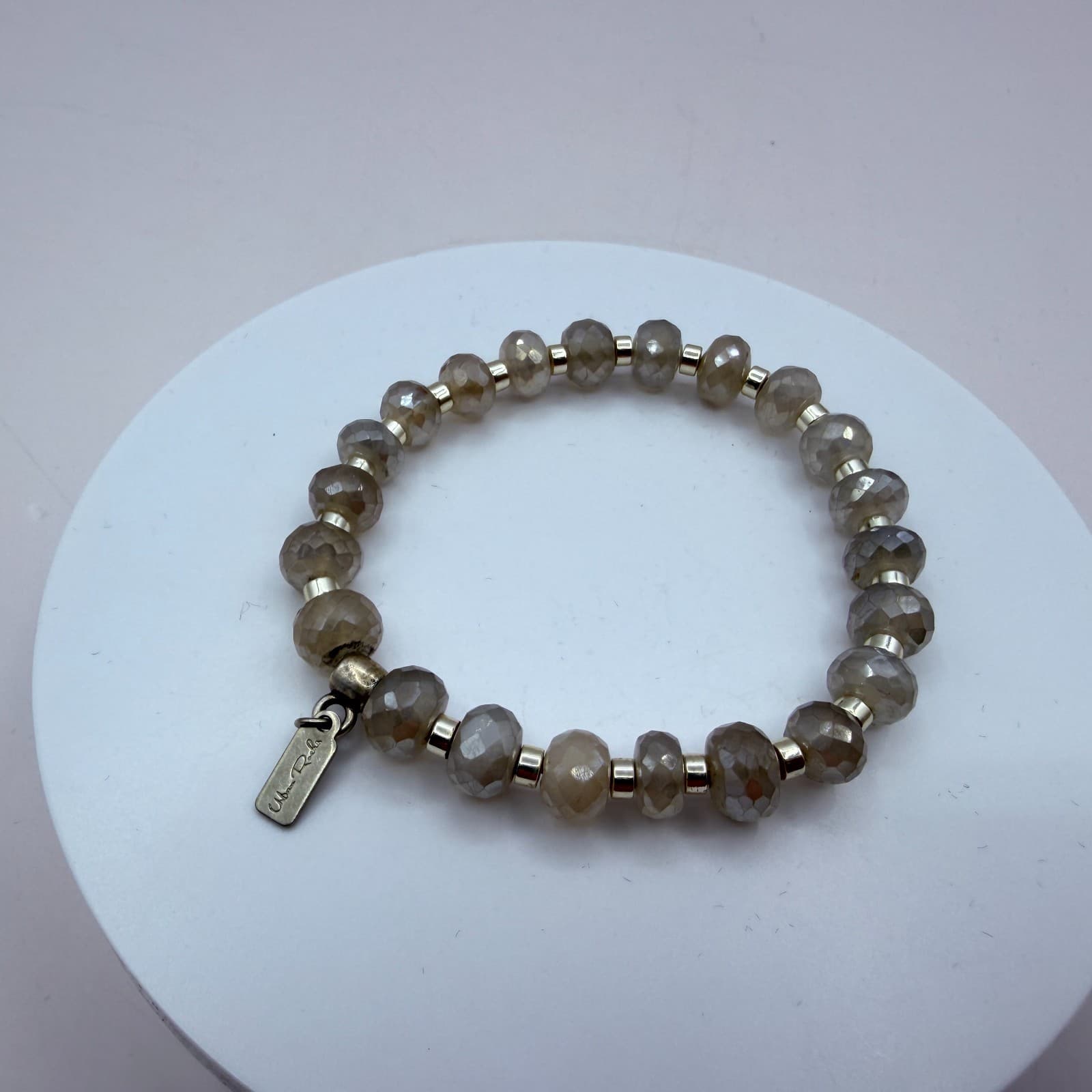 Vintage 90s Urban Rocks Silver Tone Faceted Beaded Stretch Bracelet Boho Jewelry - Thumbnail 3