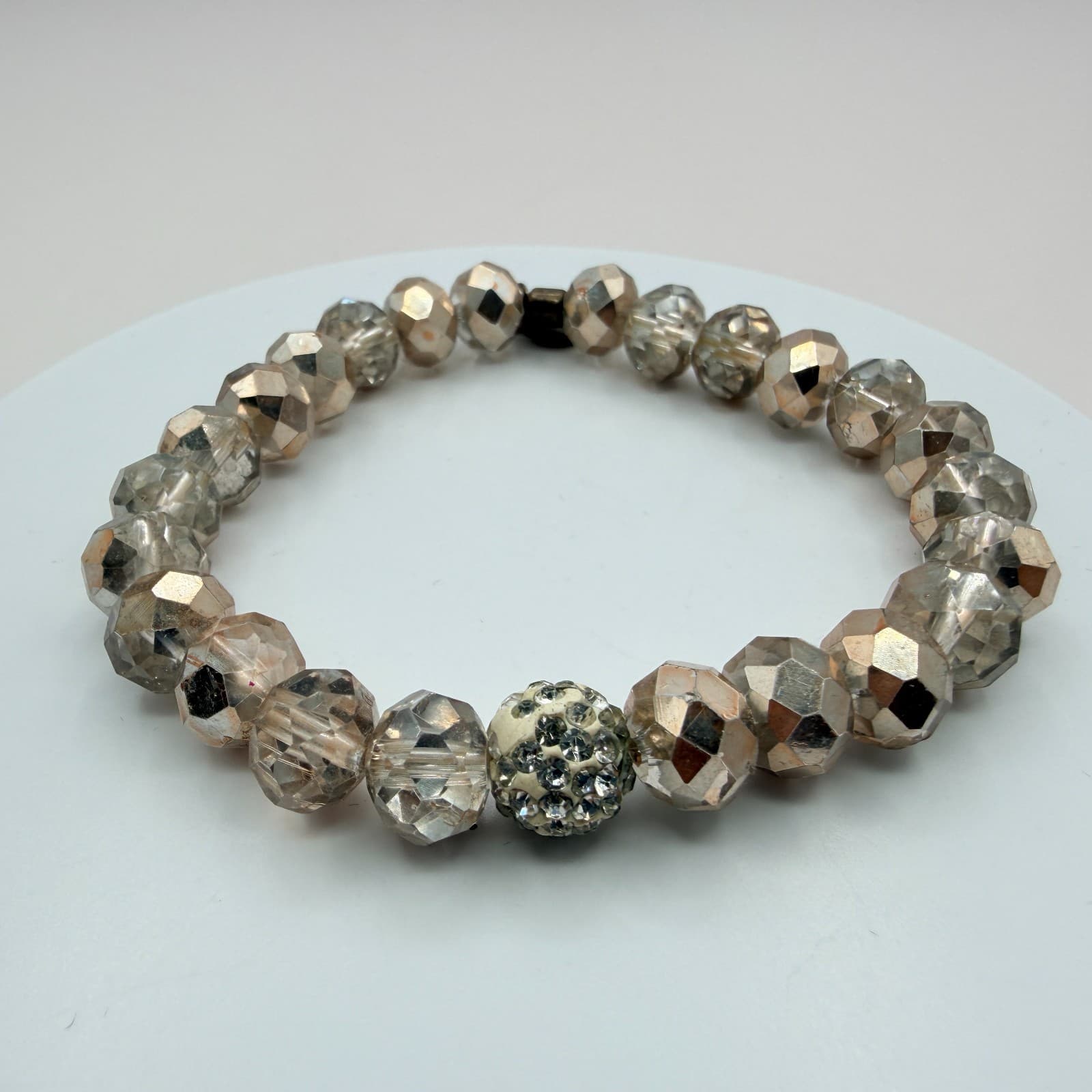 Vintage Y2K Erimish Silver Tone Stretch Beaded Bracelet Women's Classic Jewelry - Thumbnail 3